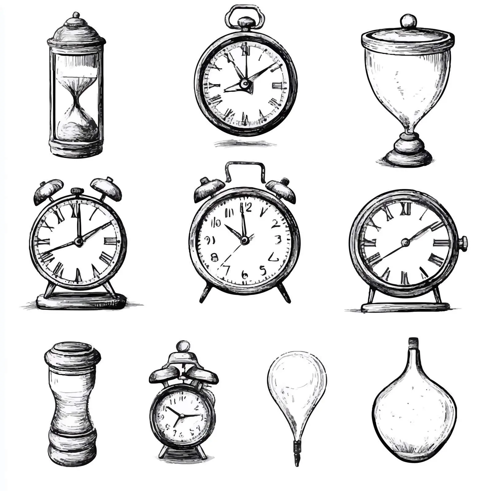 Hand-Drawn Clock and Watch Sketch Set — free download from Dotvec