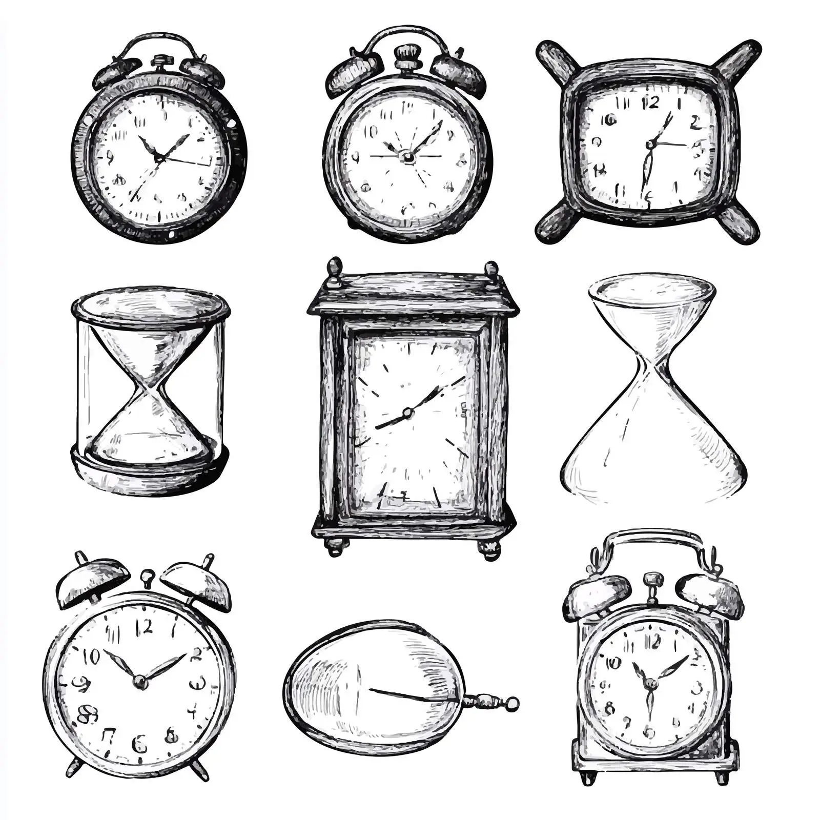 Hand-Drawn Clock and Watch Sketch Collection – free wall clock image from Dotvec