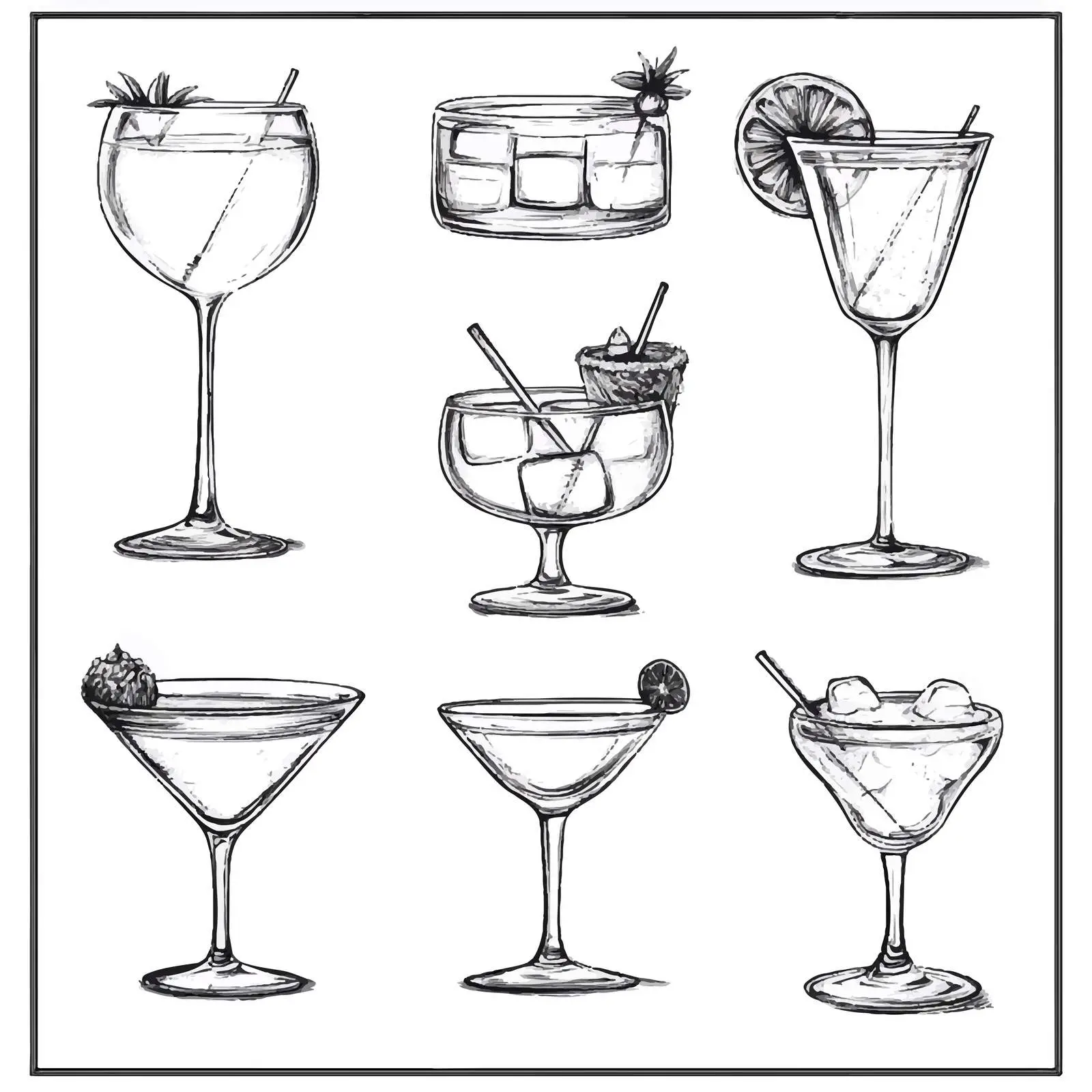 Hand-Drawn Cocktail Glasses Sketch Set — free download from Dotvec