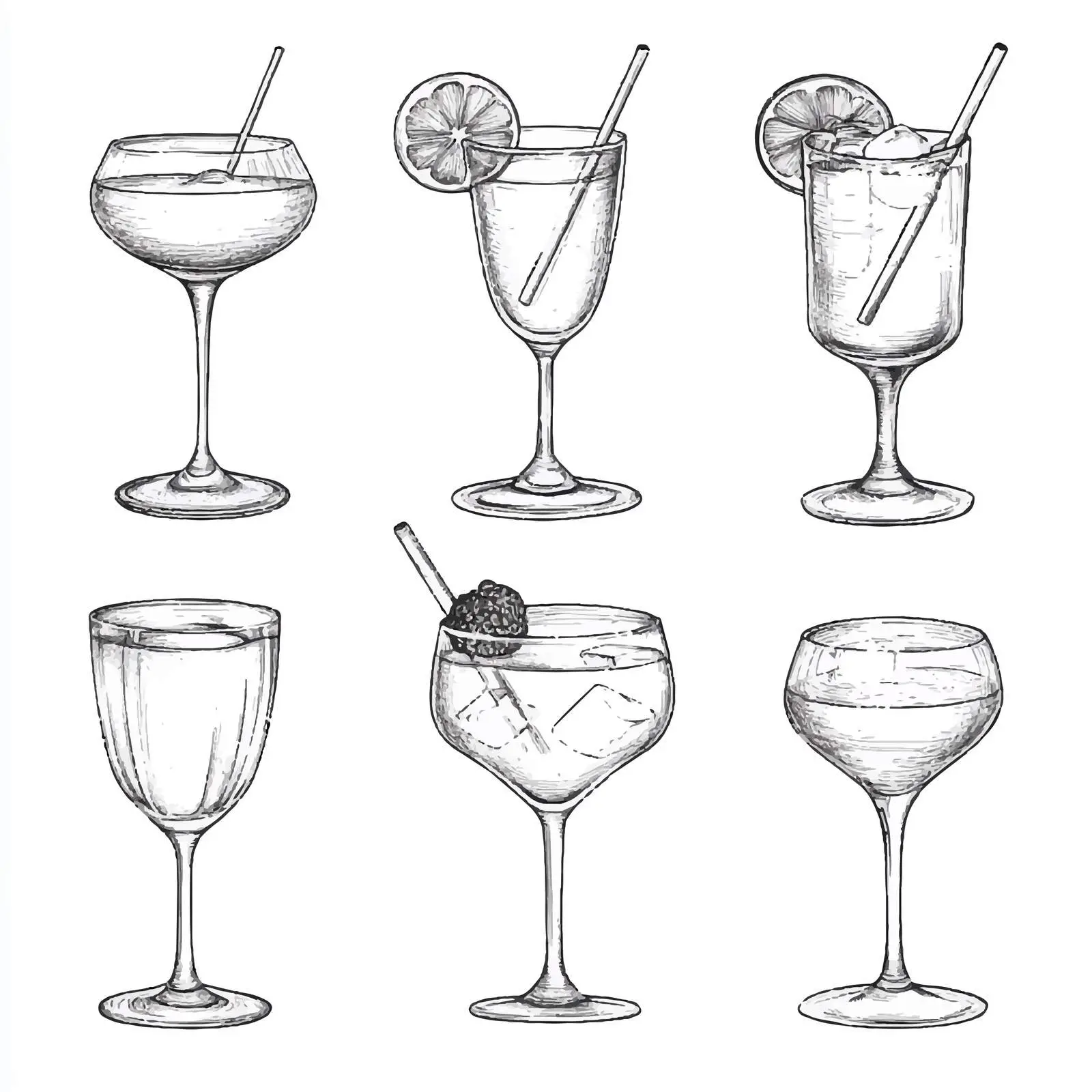 Hand-Drawn Cocktail Glass Sketches Collection — free download from Dotvec
