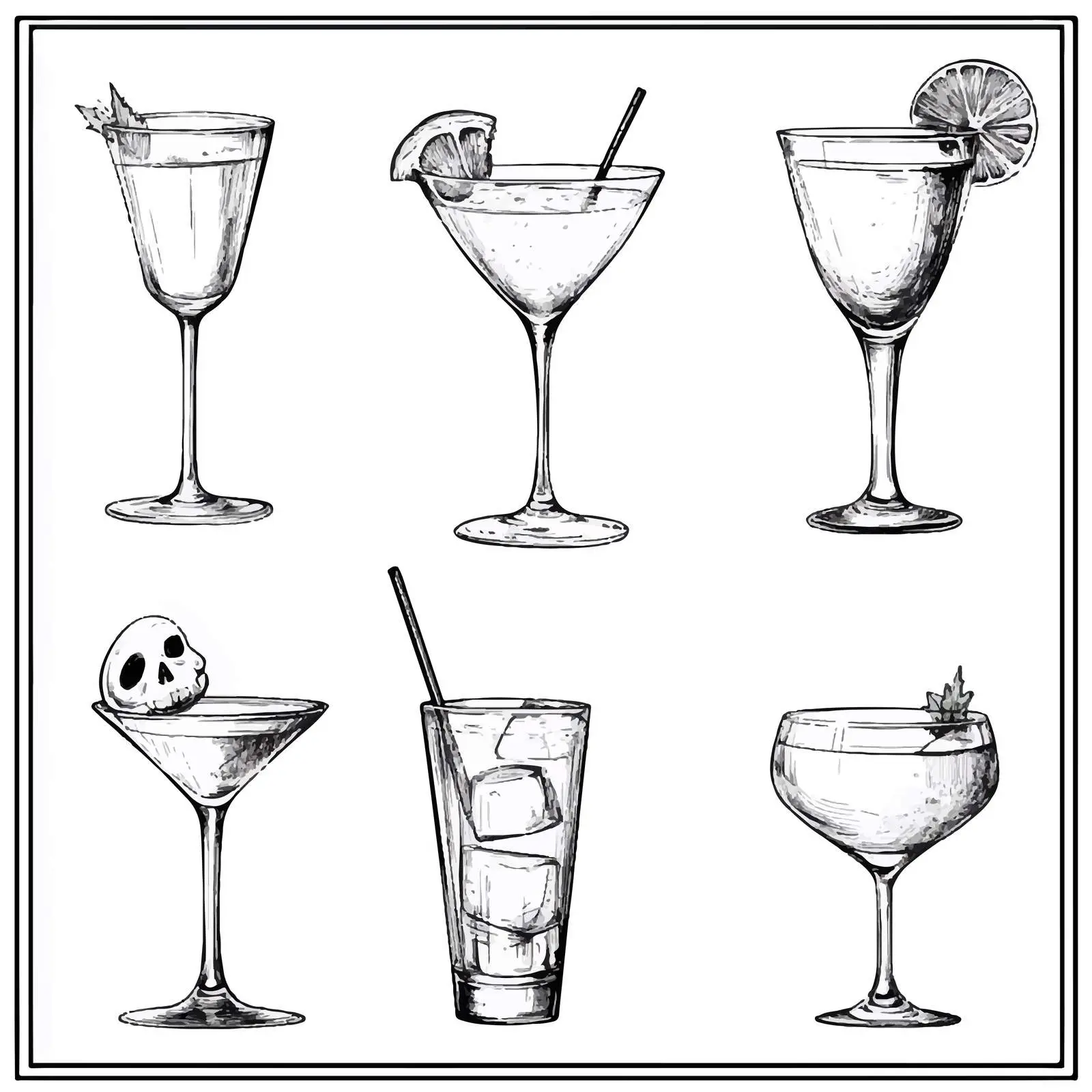 Hand-Drawn Sketch of Cocktail Drinks – free cocktail glass image from Dotvec