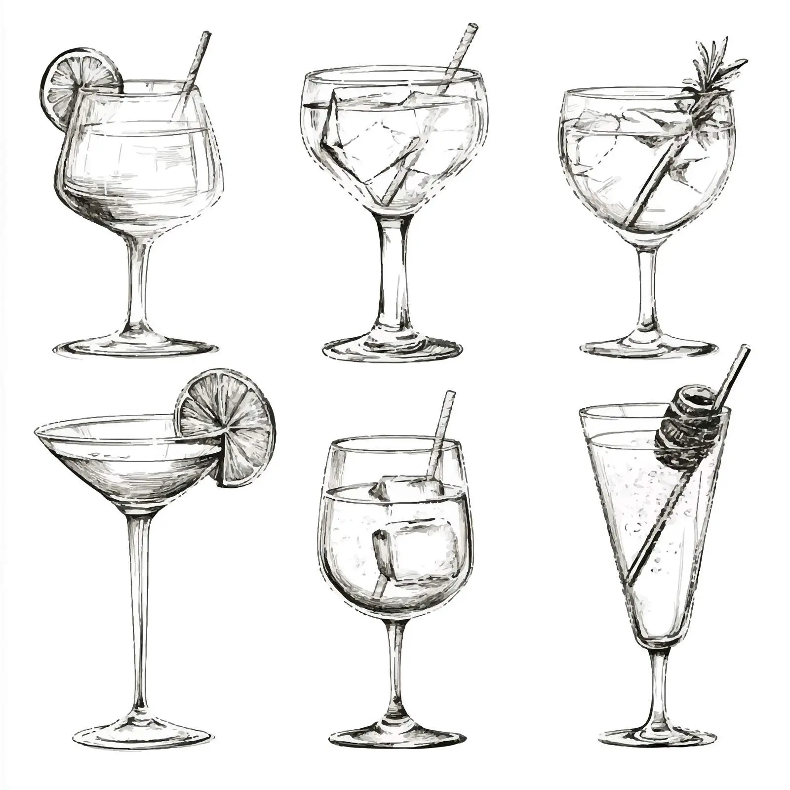 Hand-Drawn Cocktail Glasses Art Set — free download from Dotvec