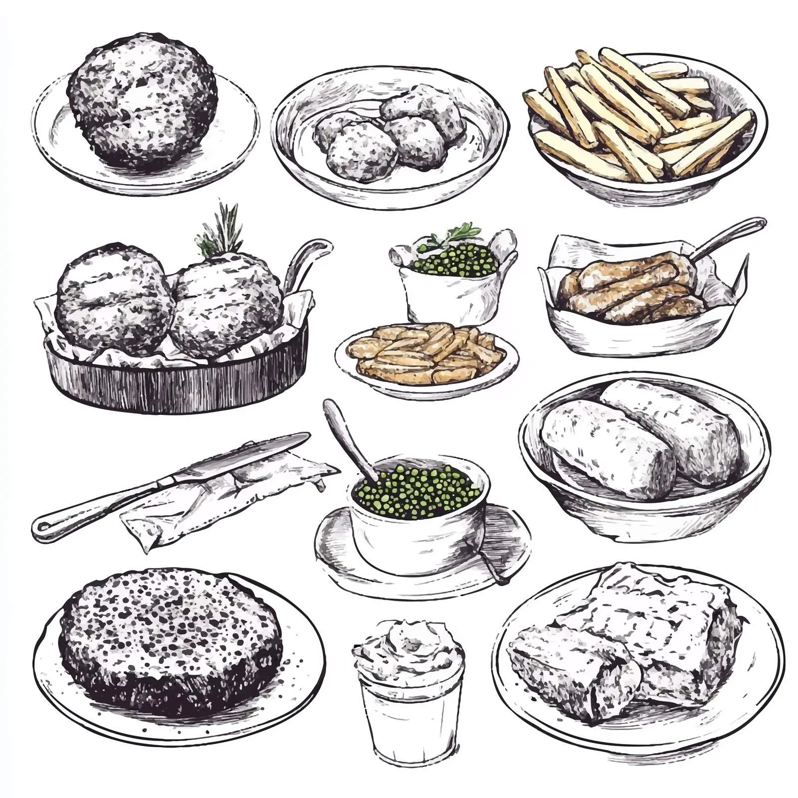 Hand-drawn Dutch Cuisine Sketch Set – free herring image from Dotvec