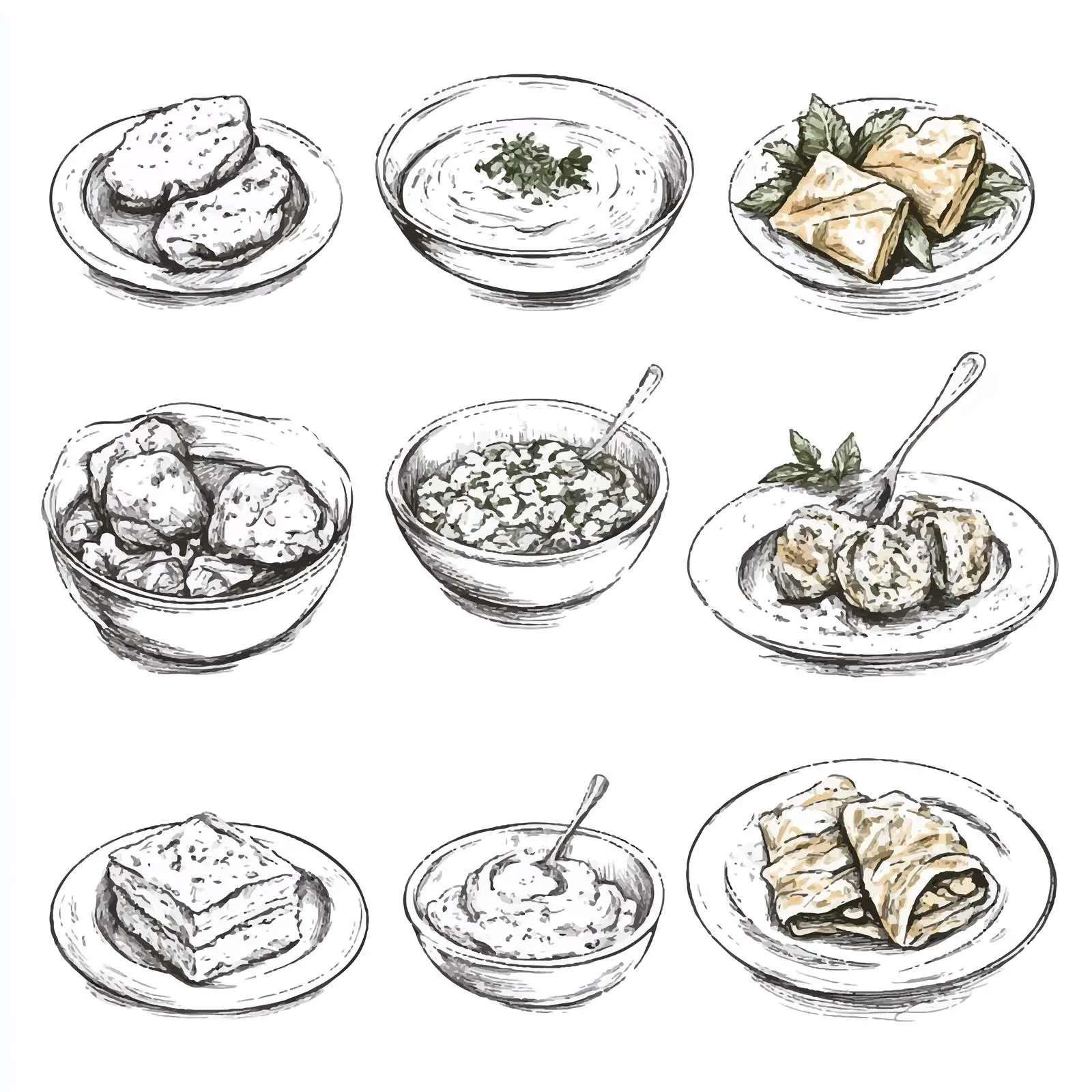 Hand-Drawn Greek Cuisine Vectors - Fasolata Soup – free culinary traditions image from Dotvec