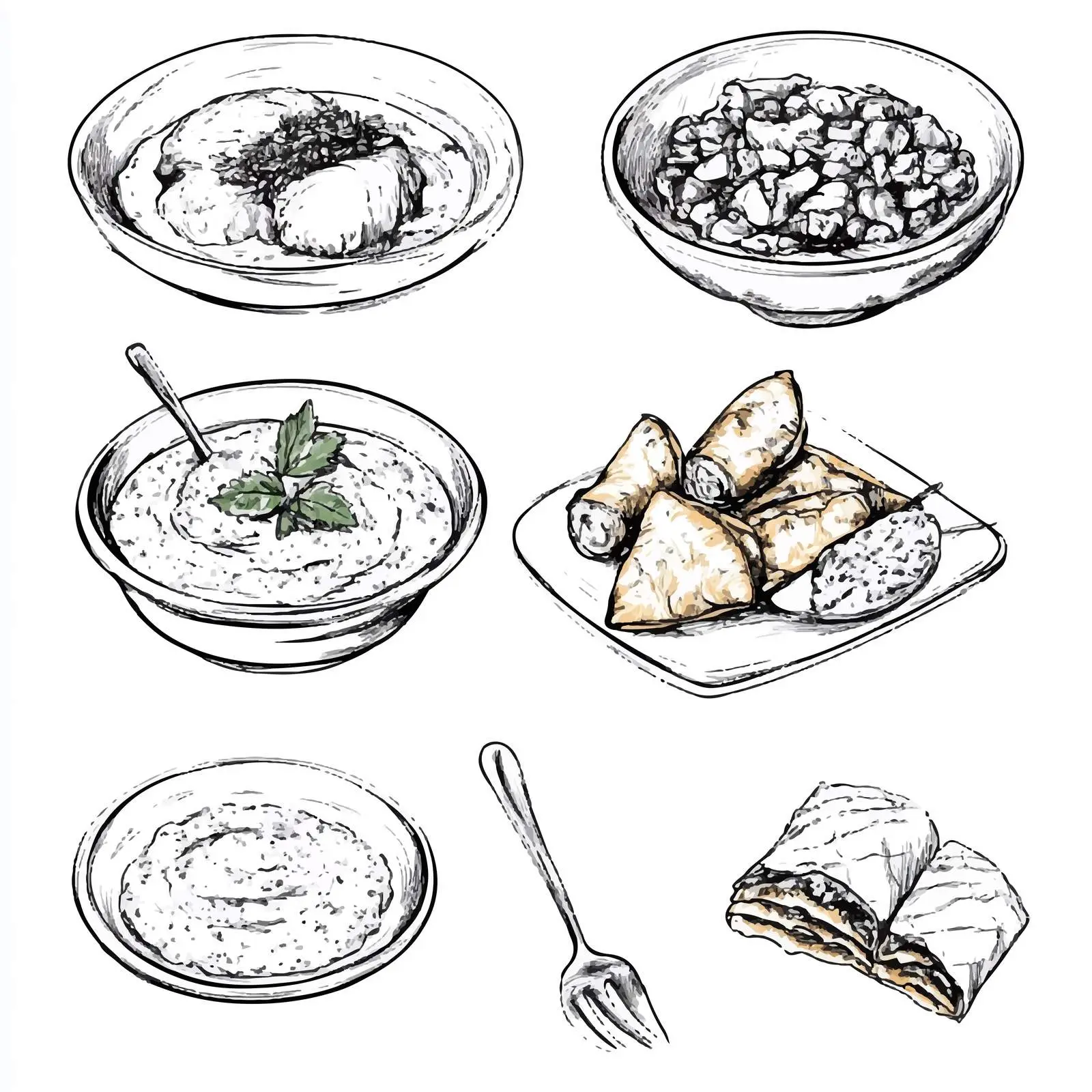 Hand-Drawn Greek Cuisine Illustration: Fasolata Soup – free sketch illustration image from Dotvec