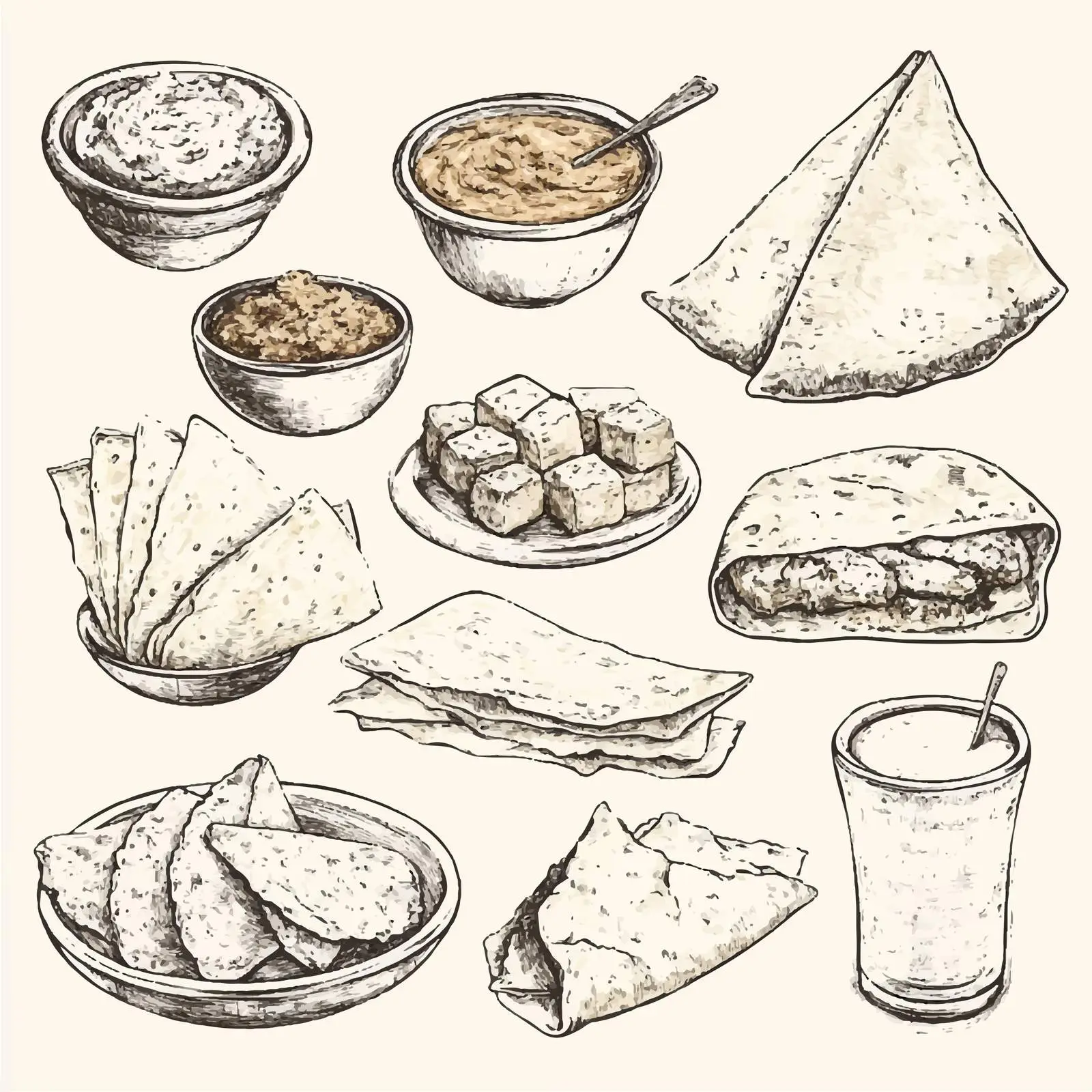 Hand-Drawn Indian Cuisine Tortillas Vectors — free download from Dotvec