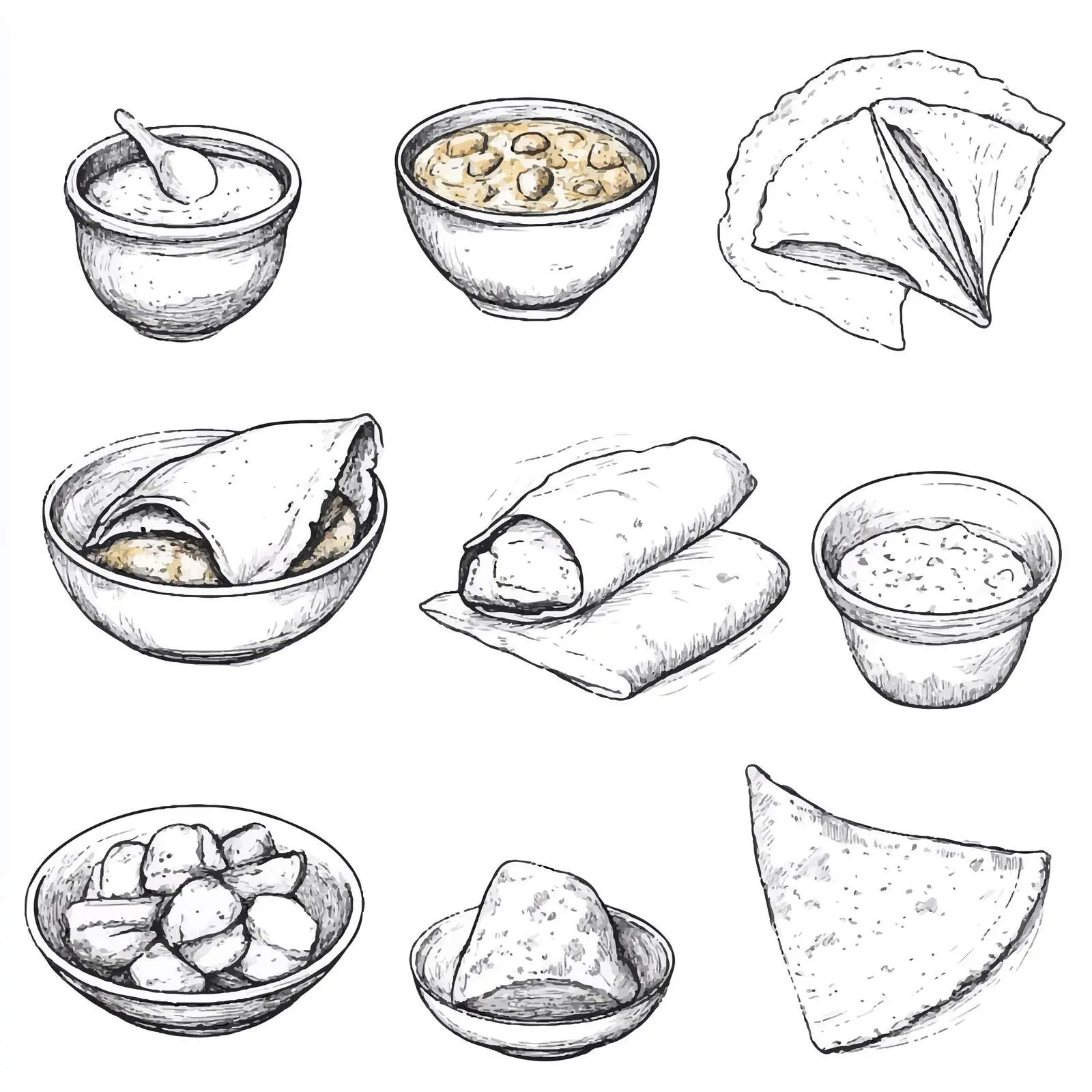 Hand-Drawn Indian Cuisine Tortillas Set – free flatbread image from Dotvec
