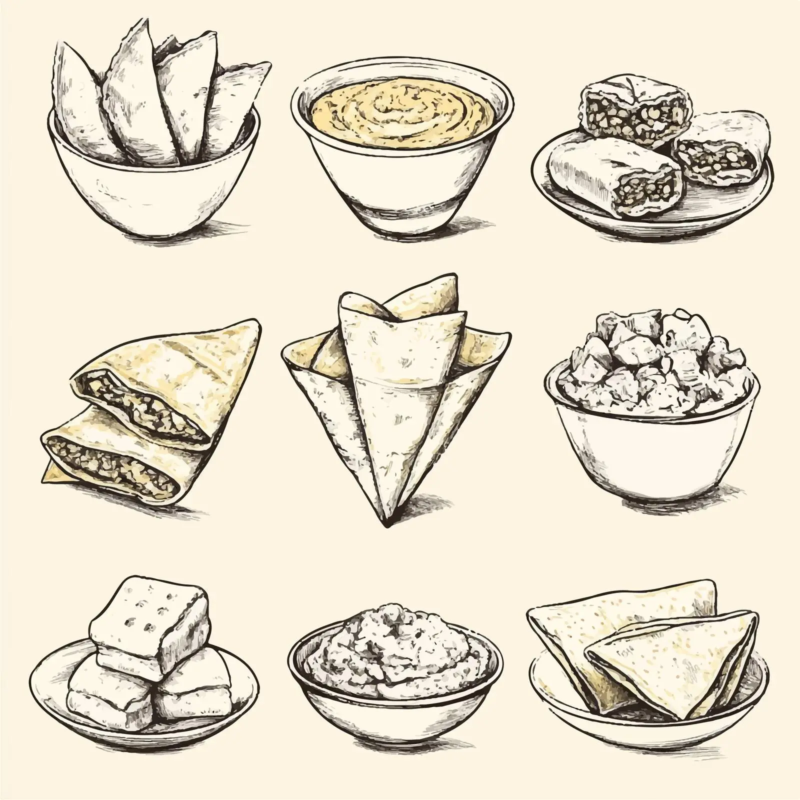 Hand-Drawn Indian Cuisine Sketches and Tortillas – free traditional dish image from Dotvec