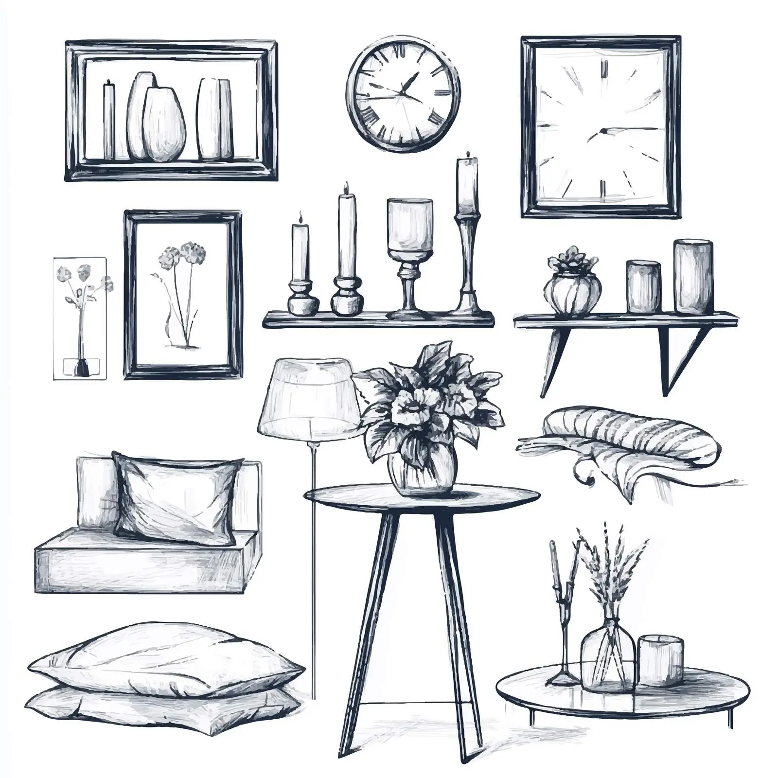 Hand-Drawn Floor Lamp Interior Design Elements — free download from Dotvec