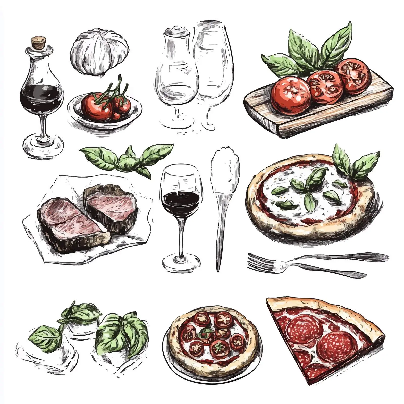Hand-Drawn Italian Cuisine Bruschetta Sketch – free traditional dish image from Dotvec