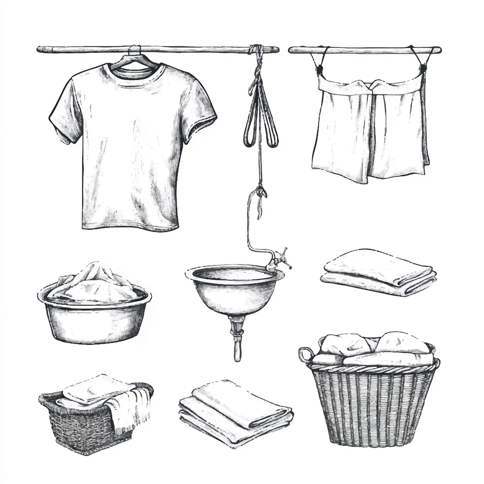 Hand-Drawn Laundry Routine Sketch Set — free download from Dotvec