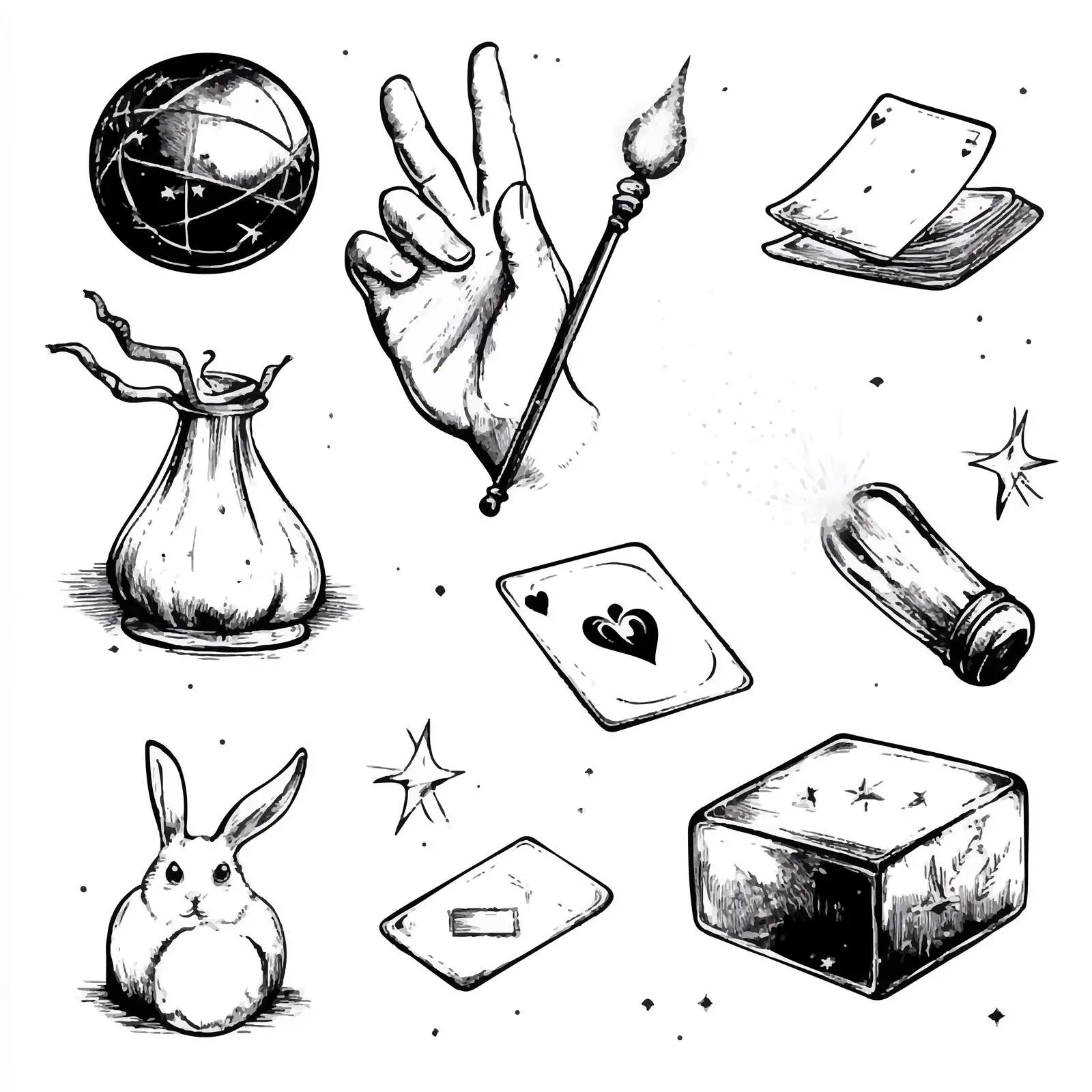 Hand Drawn Magician Attributes Sketch Set — free download from Dotvec