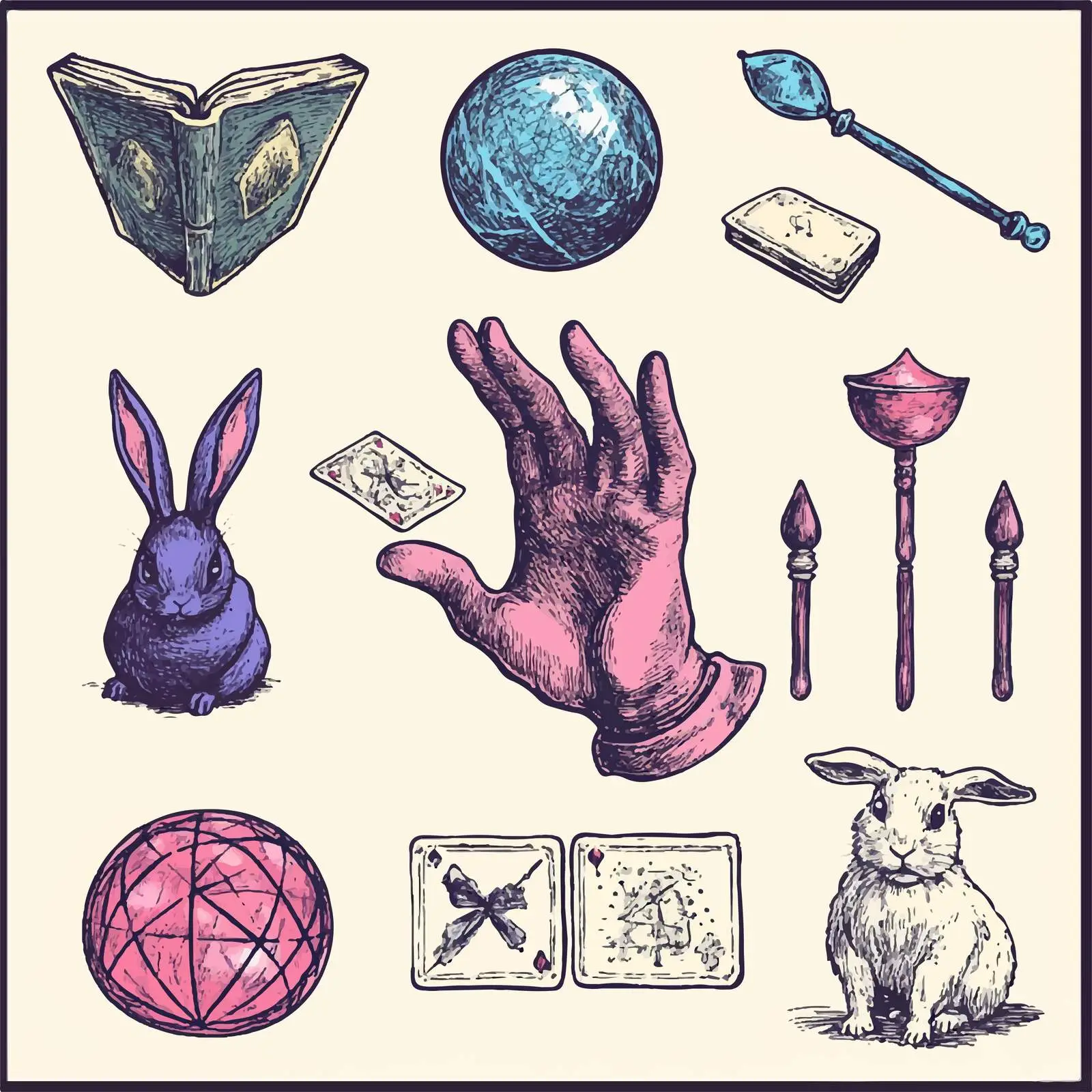 Hand-Drawn Magician Attributes Sketch Set — free download from Dotvec