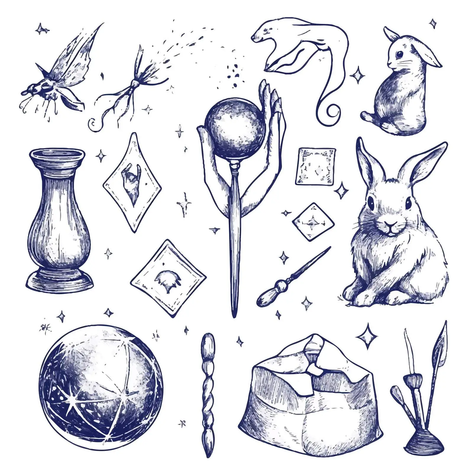 Hand-Drawn Magician Attributes Sketch Set — free download from Dotvec