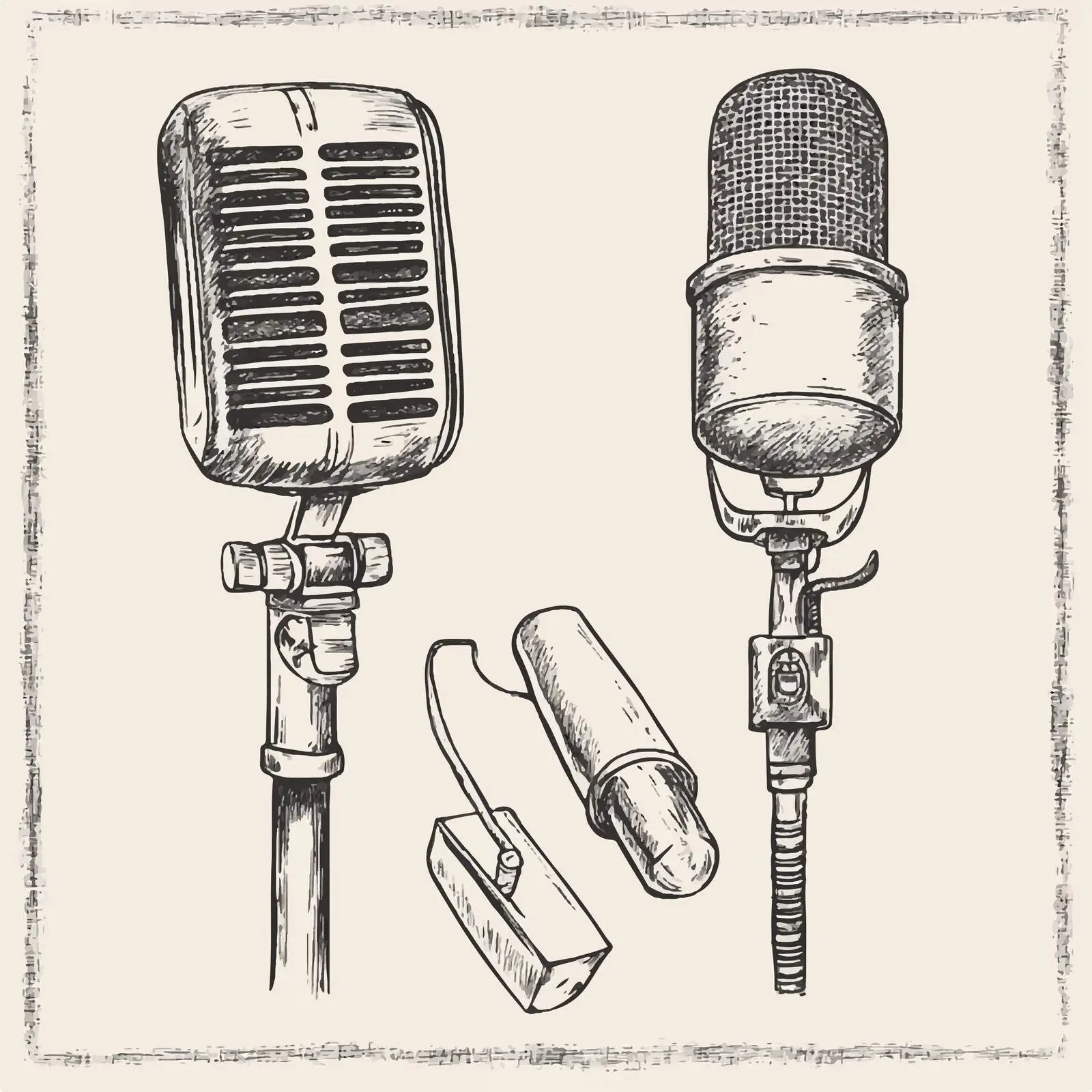 Vintage Hand-Drawn Microphone Sketch Set — free download from Dotvec