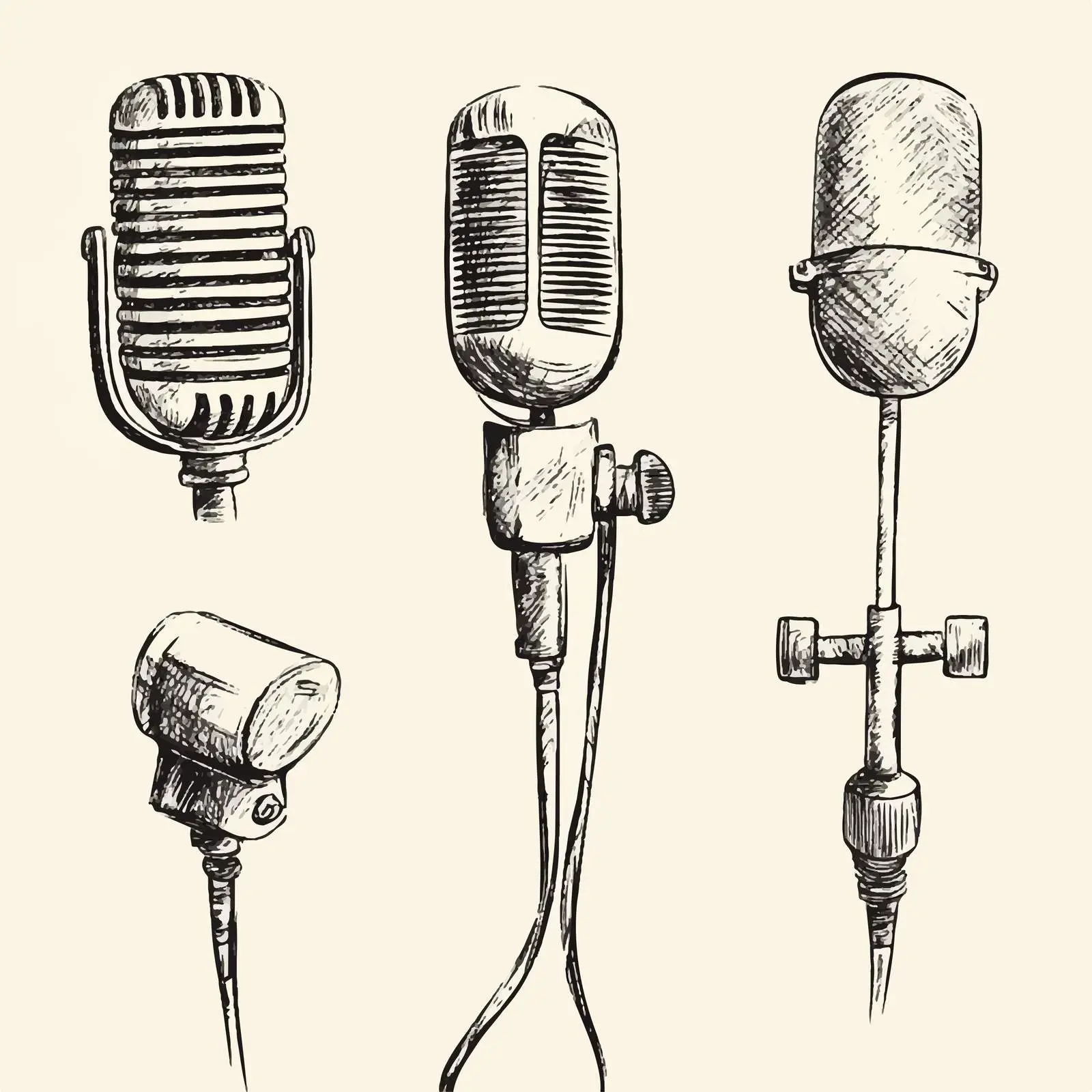 Hand-Drawn Vintage Microphone Sketches – free sketch set image from Dotvec