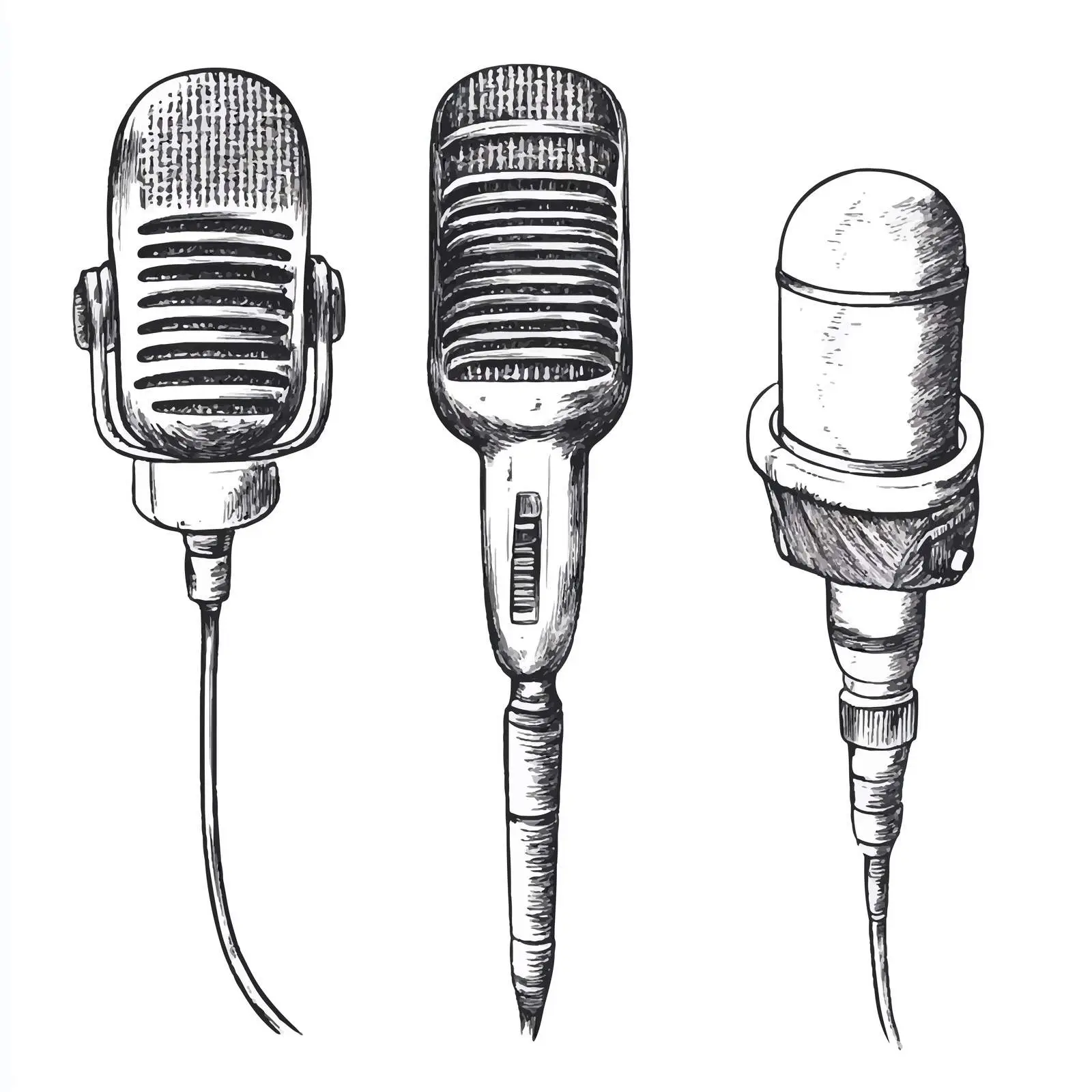 Vintage Hand-Drawn Microphone Sketch Set — free download from Dotvec