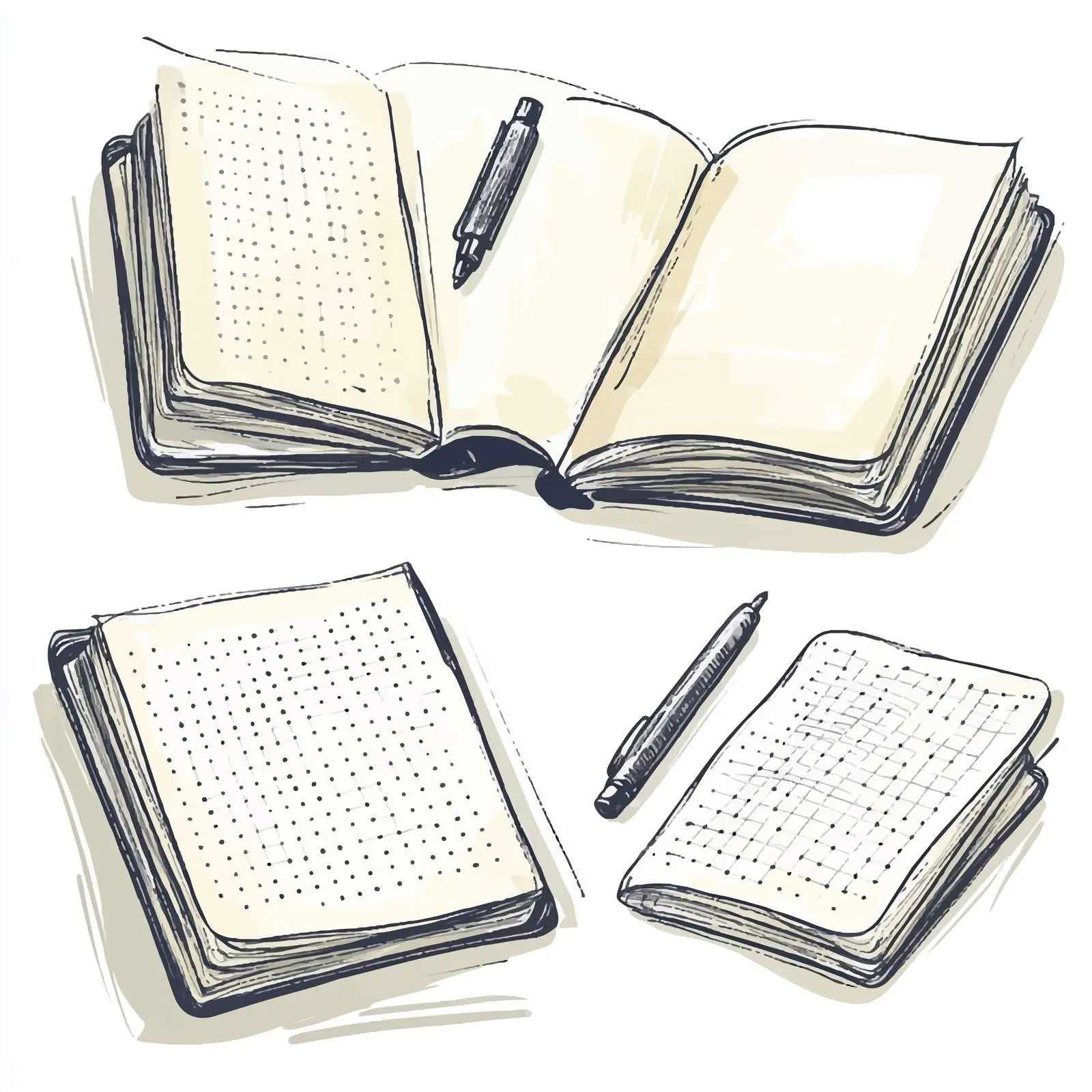 Hand-Drawn Sketch Notebooks Collection on White Background — free download from Dotvec