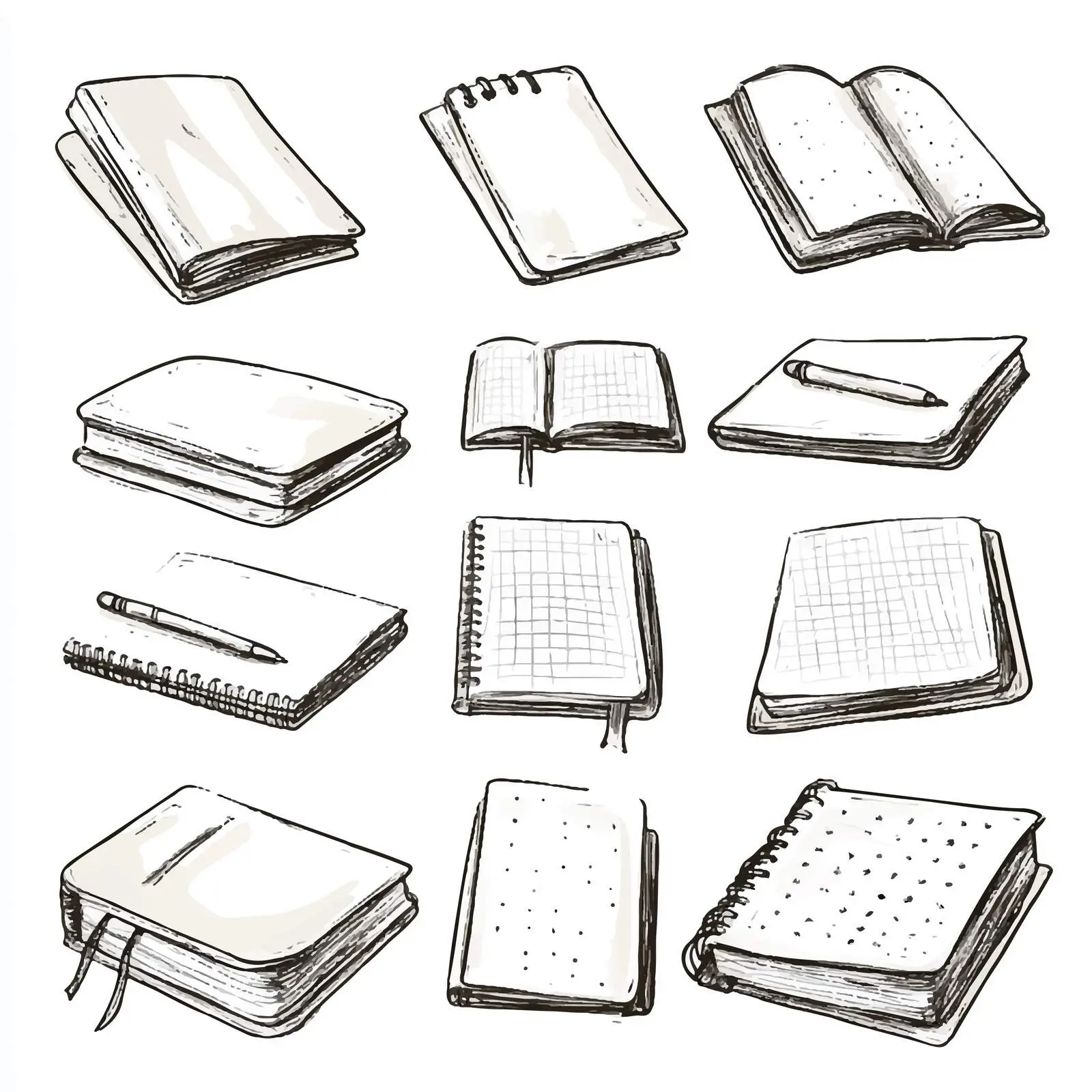 Hand-Drawn Sketch Notebooks on White Background — free download from Dotvec