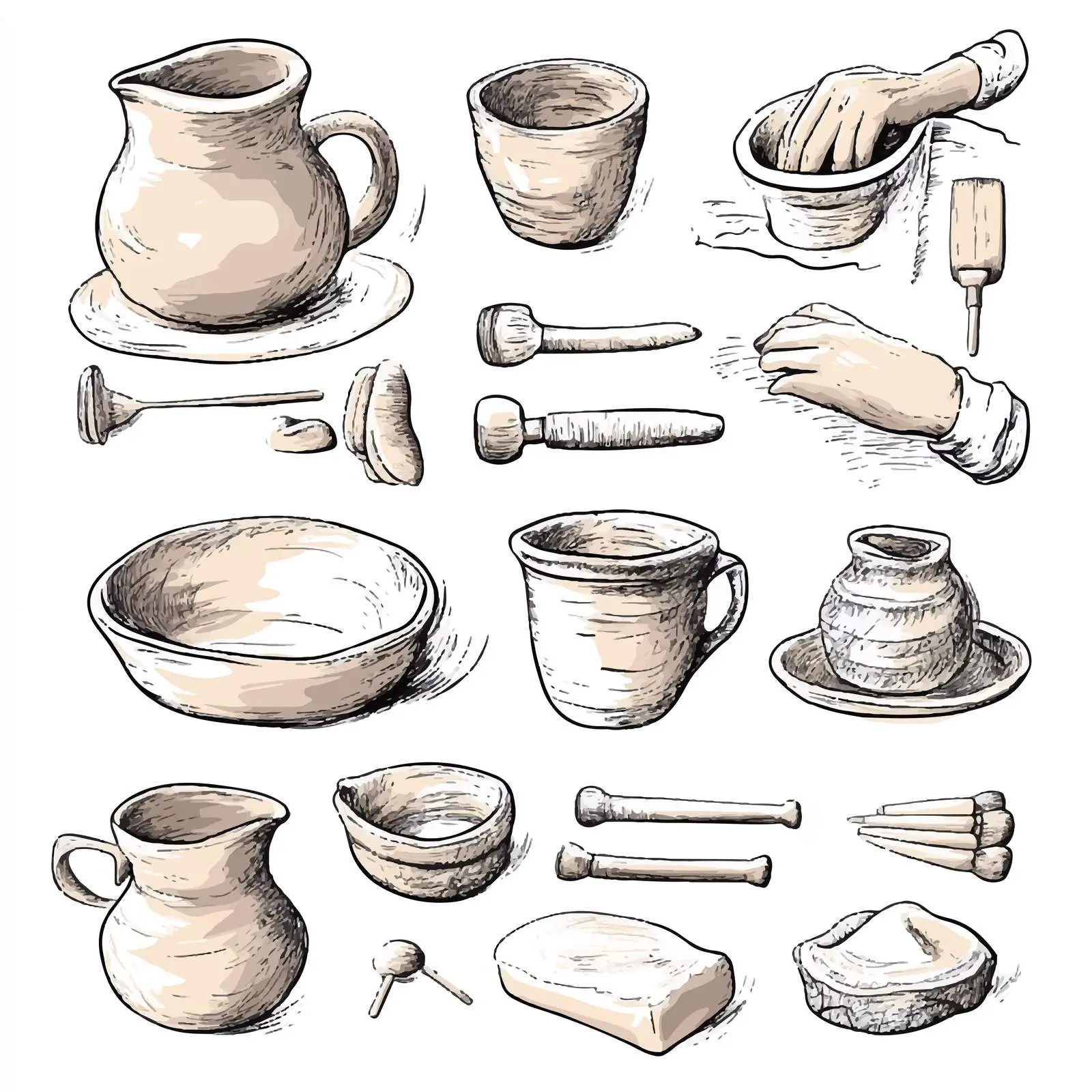 Hand-Drawn Pottery Tools and Ceramics Sketch Set — free download from Dotvec