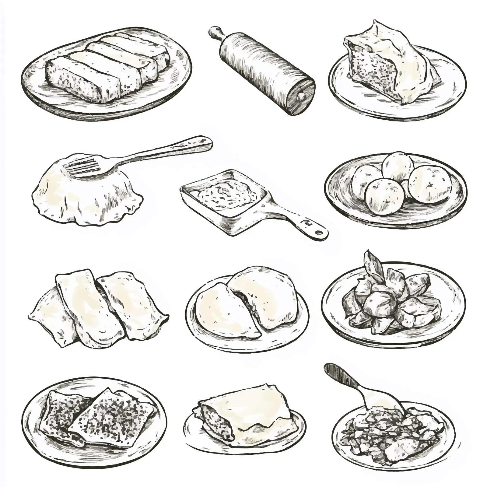 Hand Drawn Russian Cuisine Dumpling Sketches – free culinary traditions image from Dotvec
