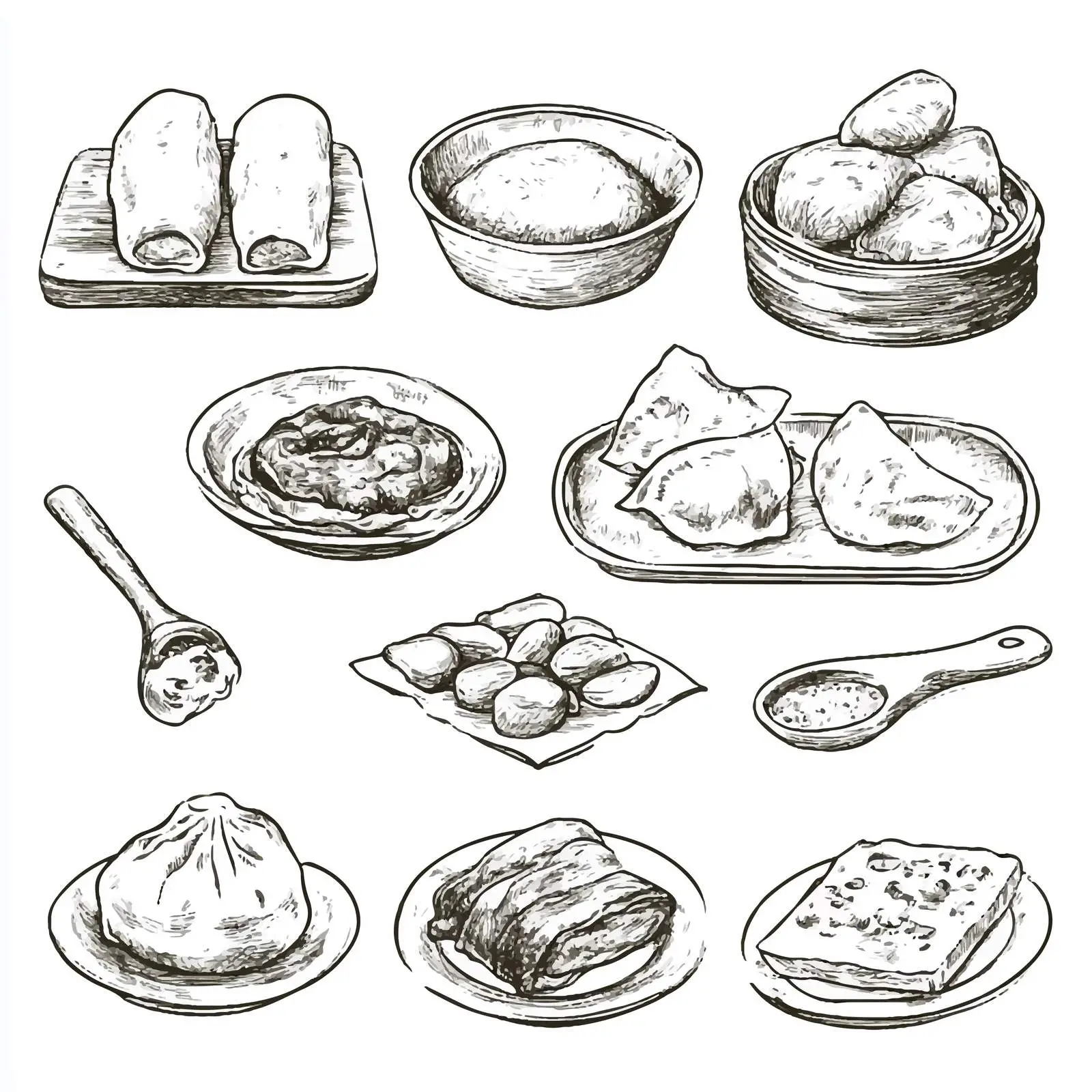 Hand-Drawn Russian Cuisine Dumpling Sketch – free culinary traditions image from Dotvec