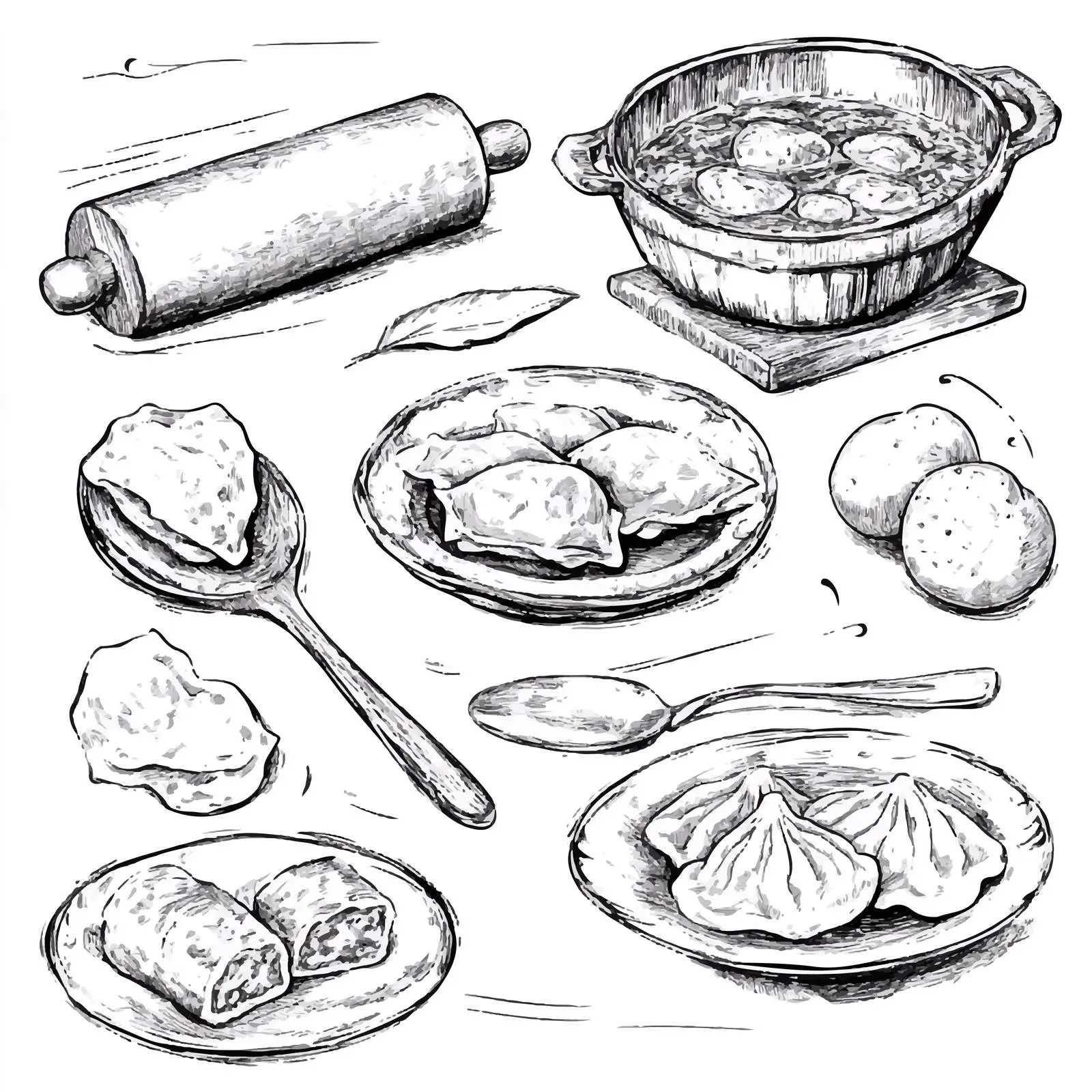 Hand-Drawn Russian Cuisine Sketch with Dumplings — free download from Dotvec