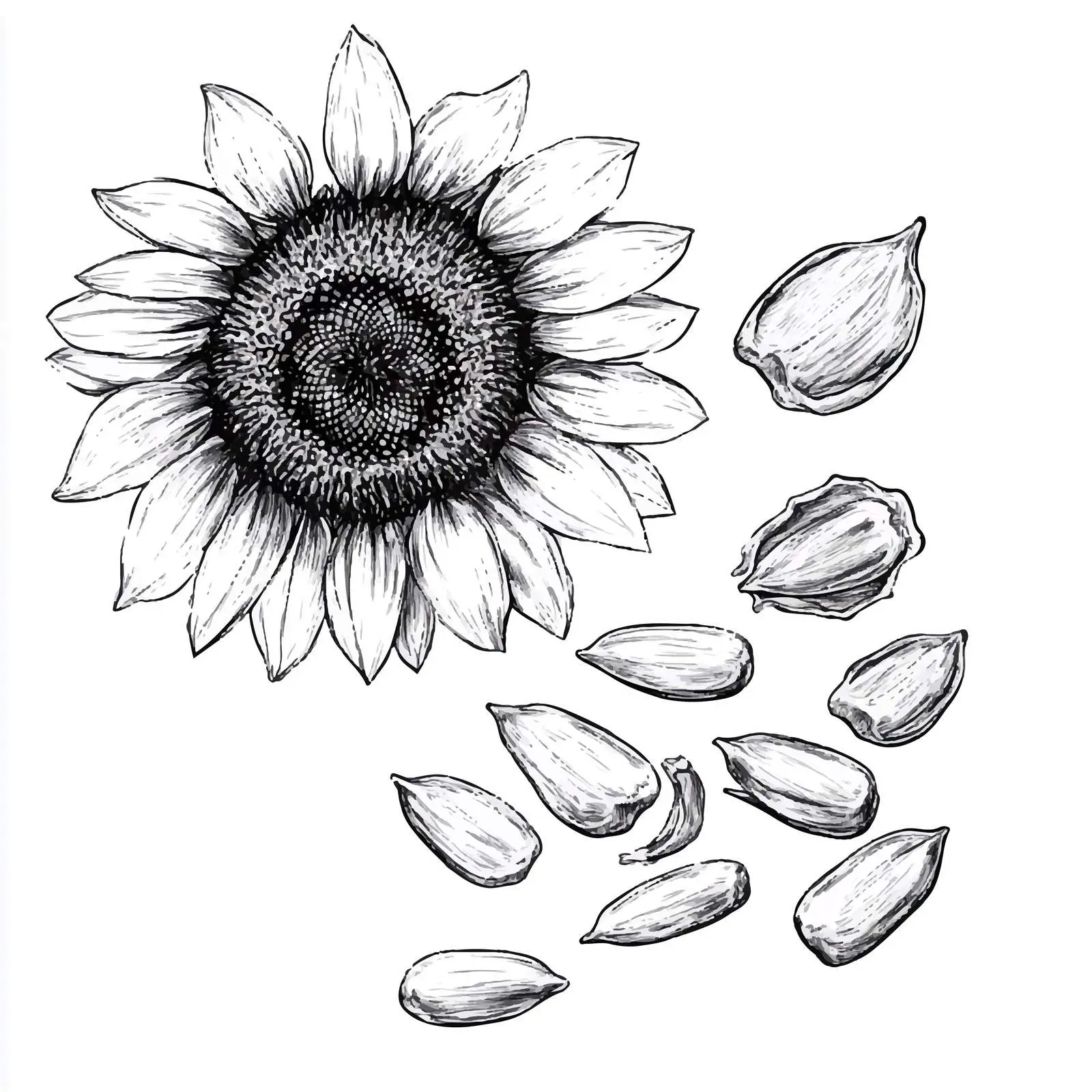 Hand-Drawn Sunflower and Seeds Vector Art — free download from Dotvec