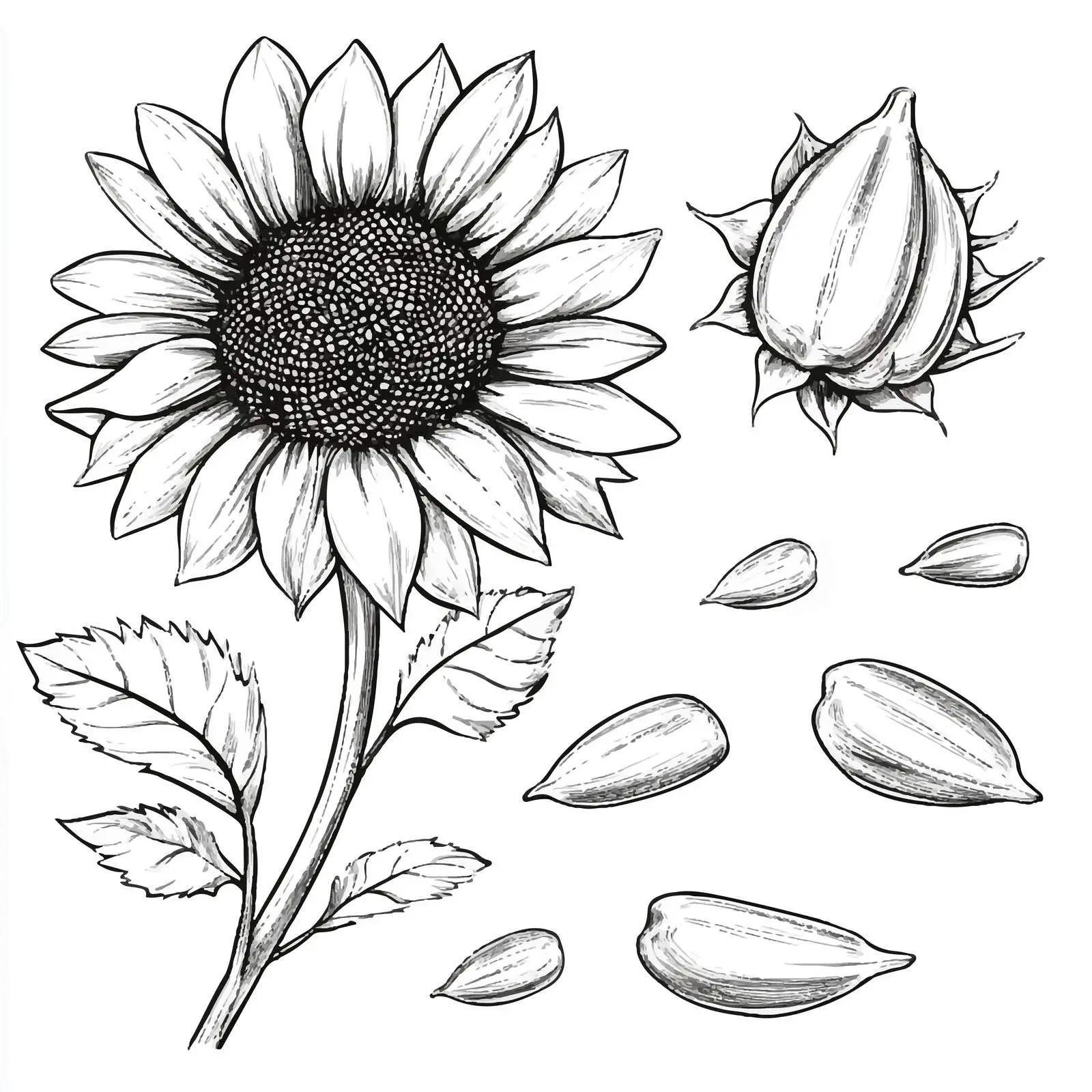 Hand-Drawn Sunflower and Seed Vector Set — free download from Dotvec