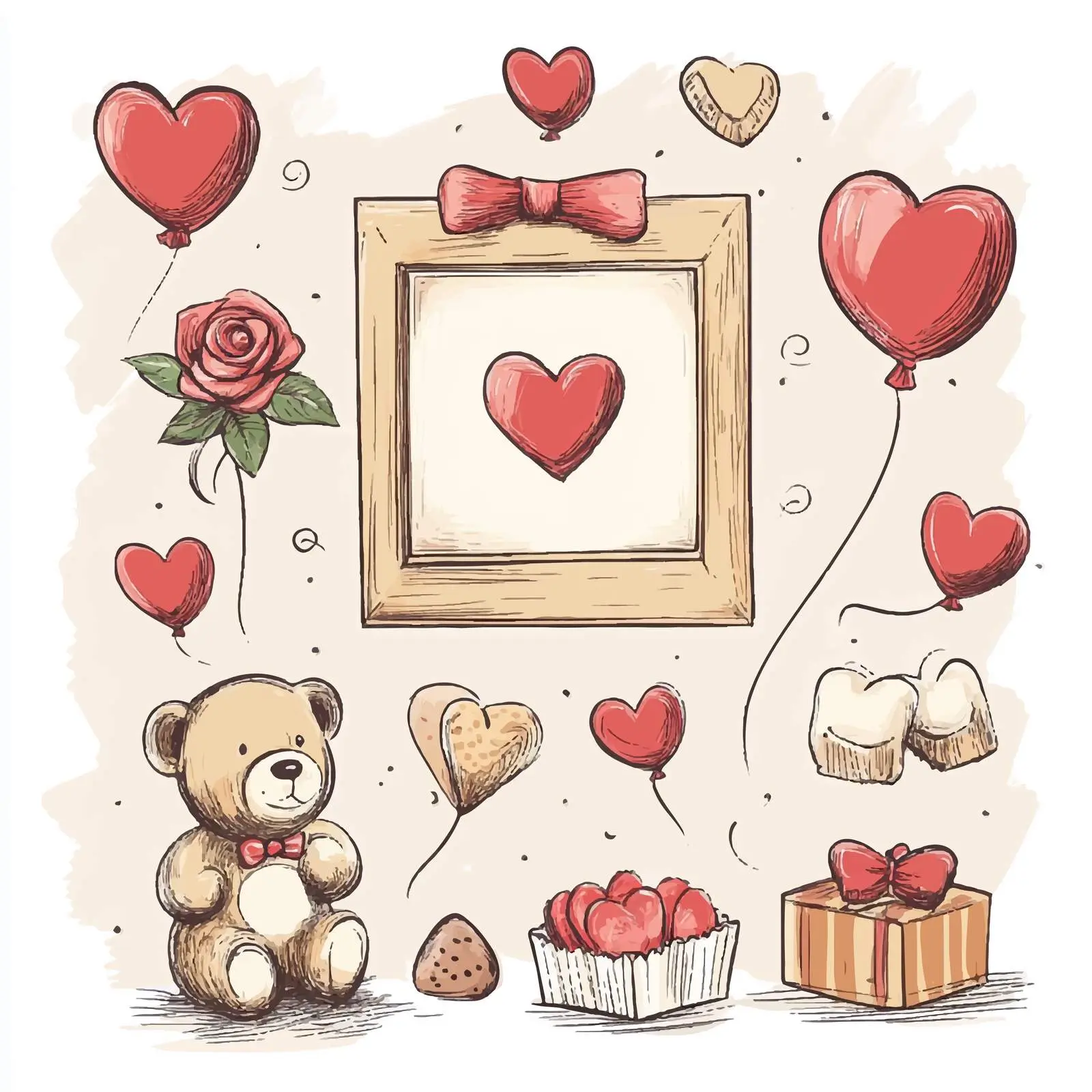 Hand-Drawn Valentine's Day Sketch Attributes — free download from Dotvec