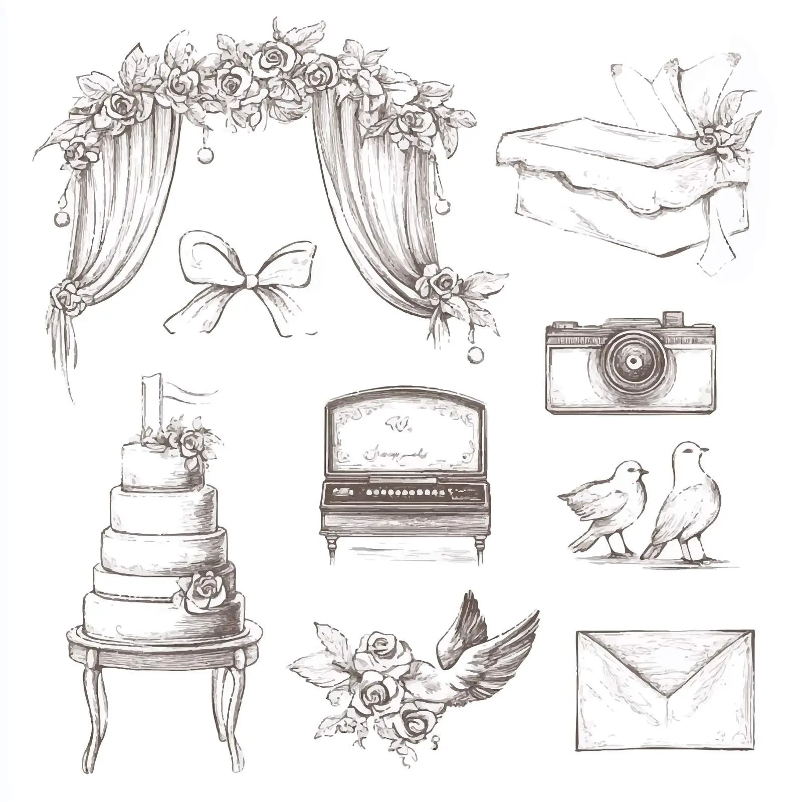 Hand-Drawn Wedding Sketch Set with Boutonniere — free download from Dotvec