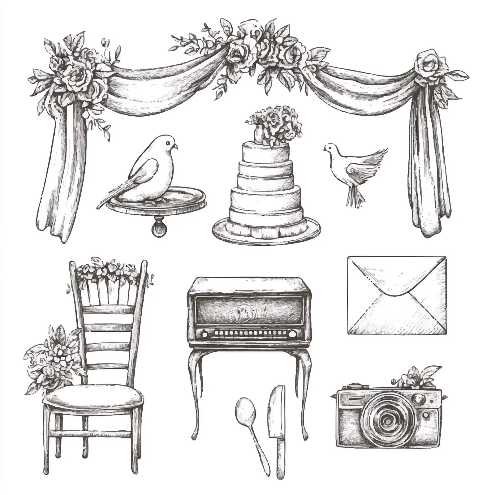 Hand-Drawn Wedding Theme Boutonniere Design — free download from Dotvec