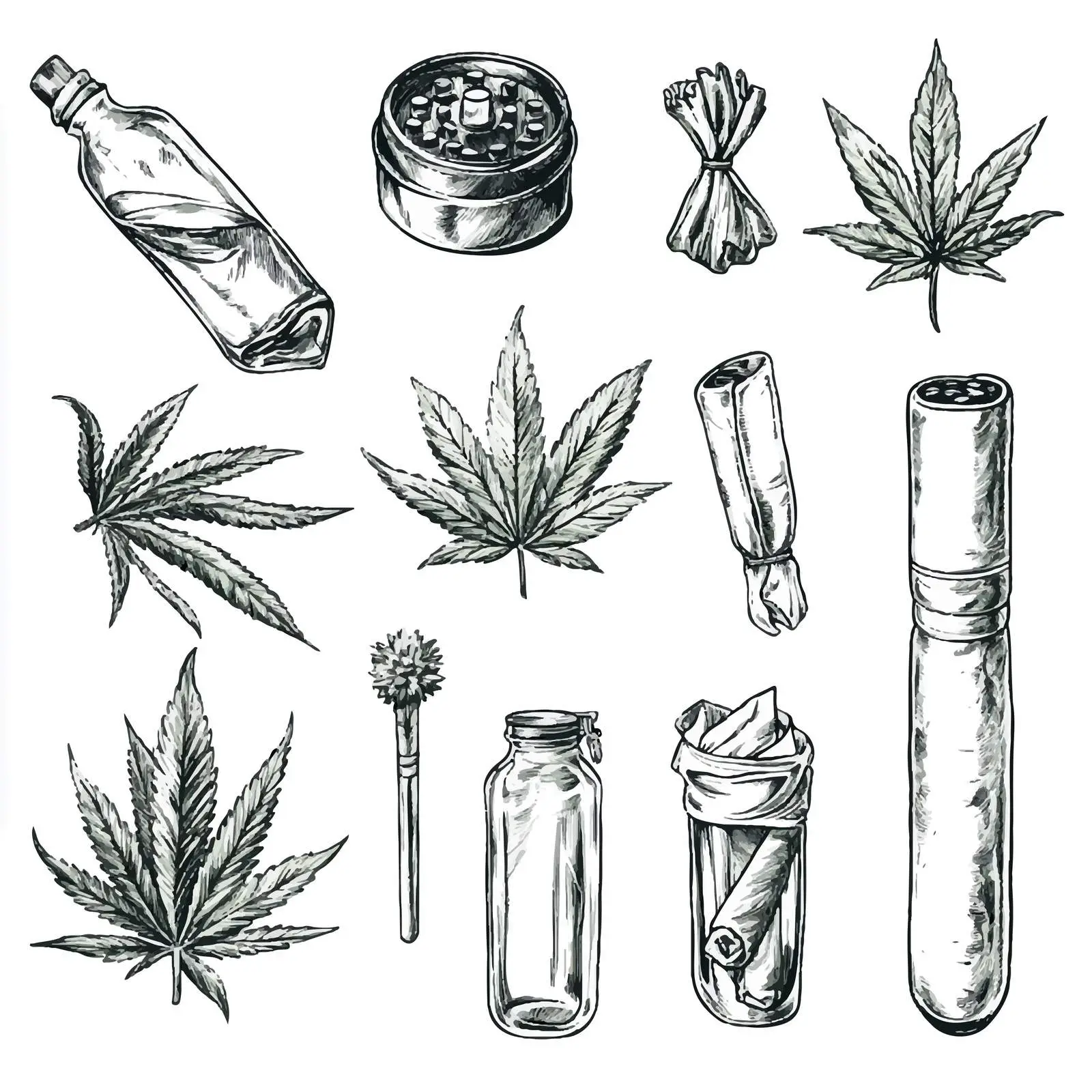 Hand Drawn Weed Smoking Tools Vector Set — free download from Dotvec