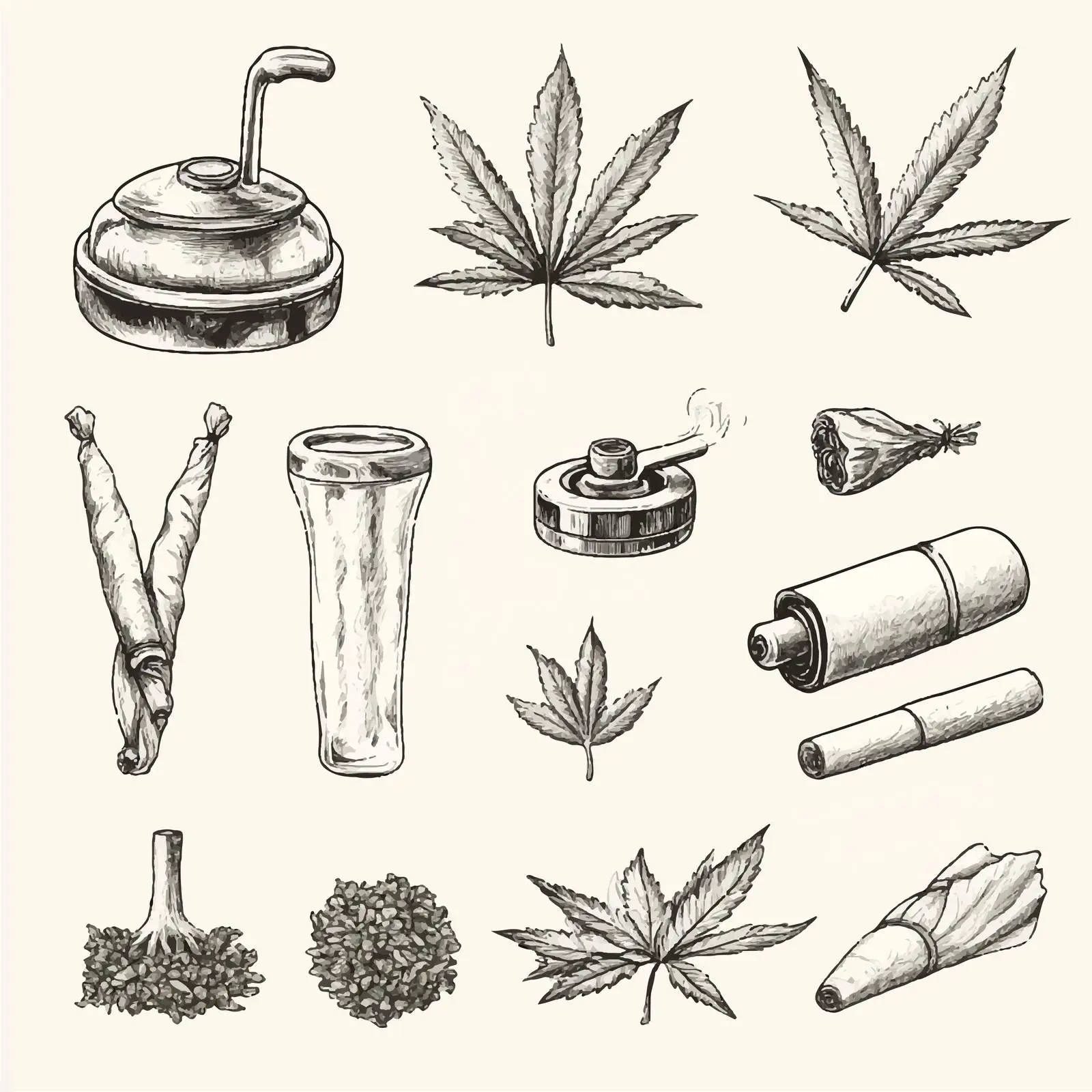 Hand-Drawn Weed Smoking Tools Vector Set — free download from Dotvec