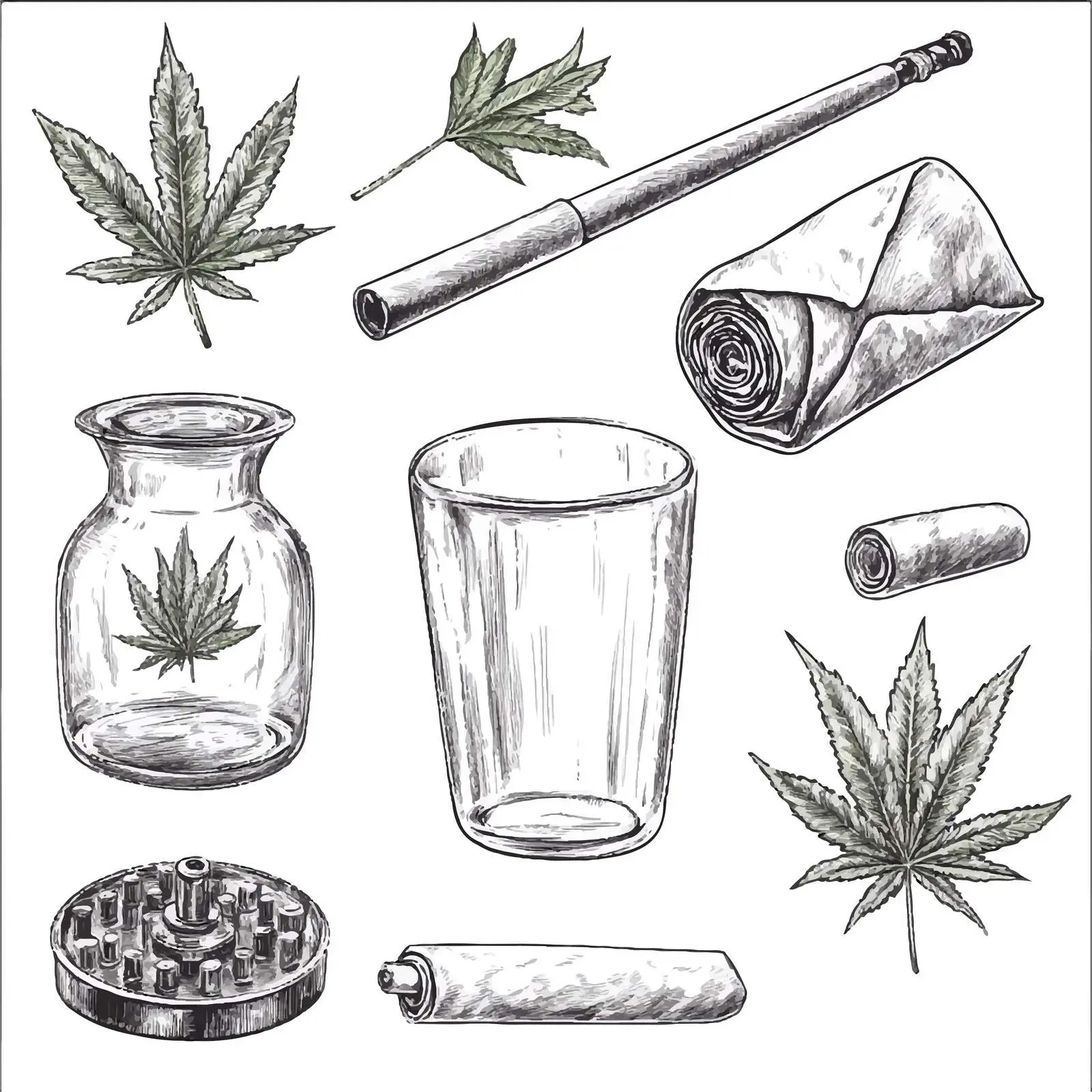 Hand-Drawn Weed Smoking Tools Vector Art — free download from Dotvec