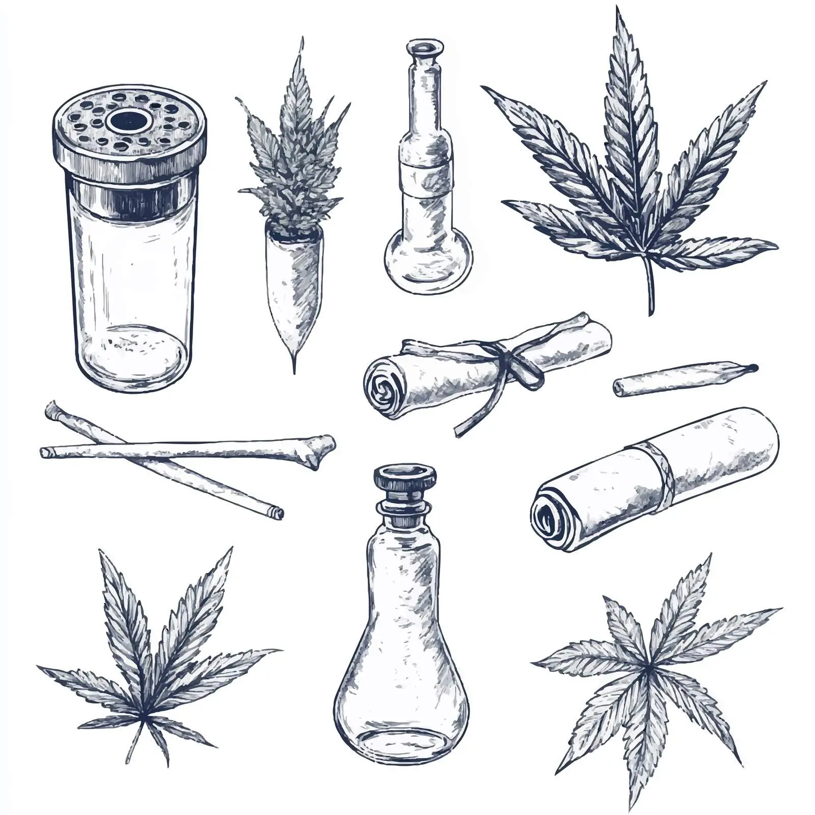 Hand-Drawn Marijuana Smoking Tools Collection — free download from Dotvec