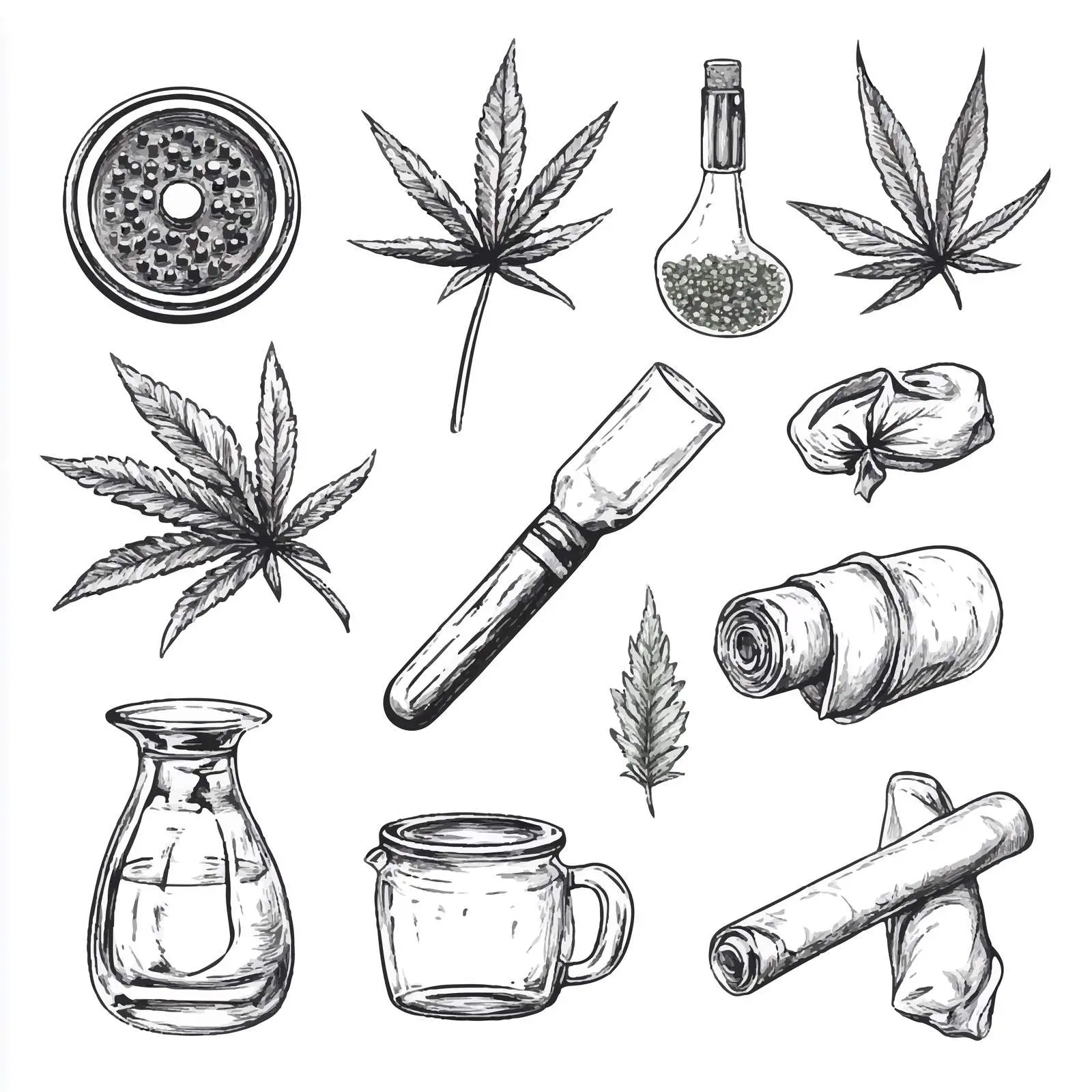 Hand-Drawn Marijuana Smoking Tools Vector Set — free download from Dotvec