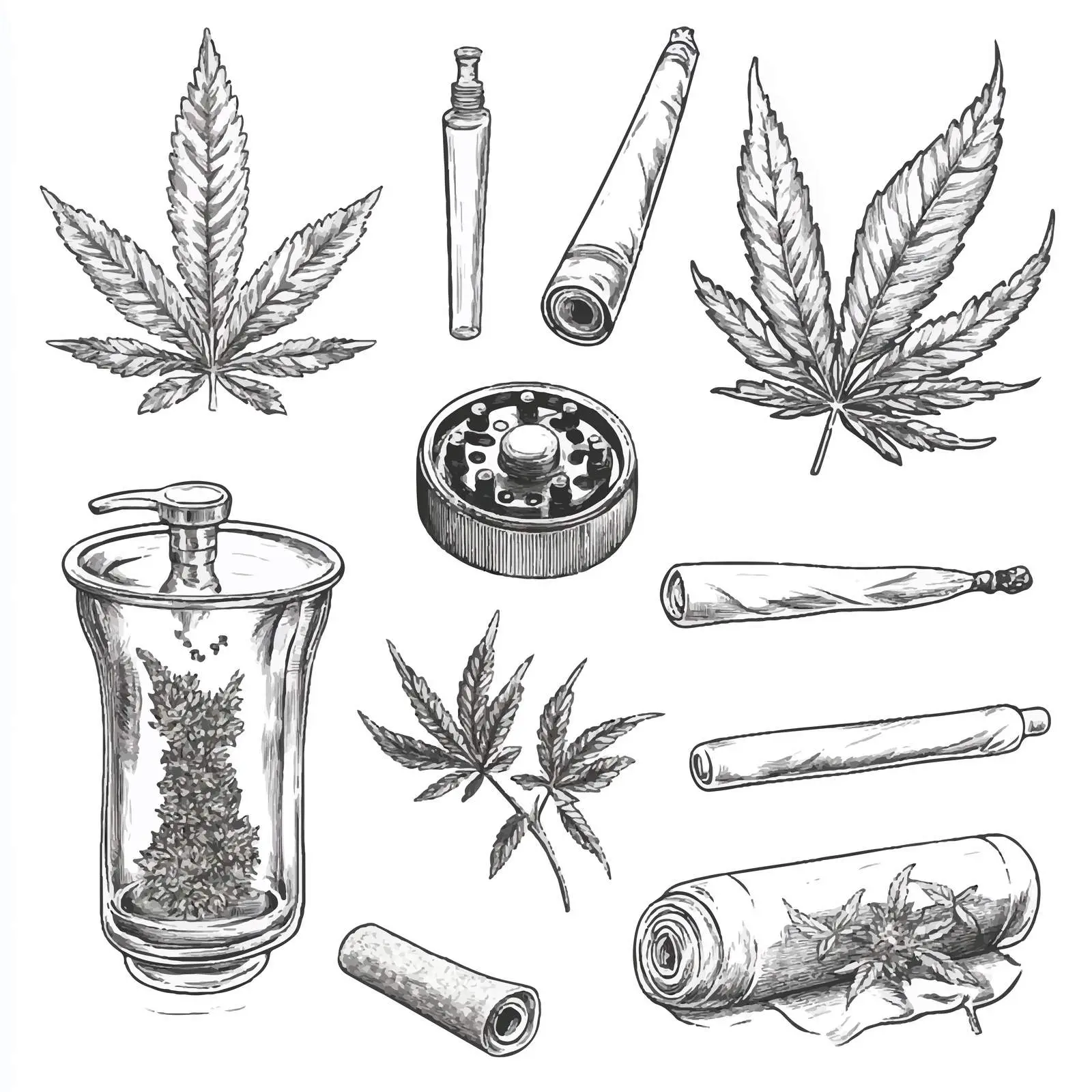 Hand-Drawn Weed Smoking Tools Vector Set — free download from Dotvec