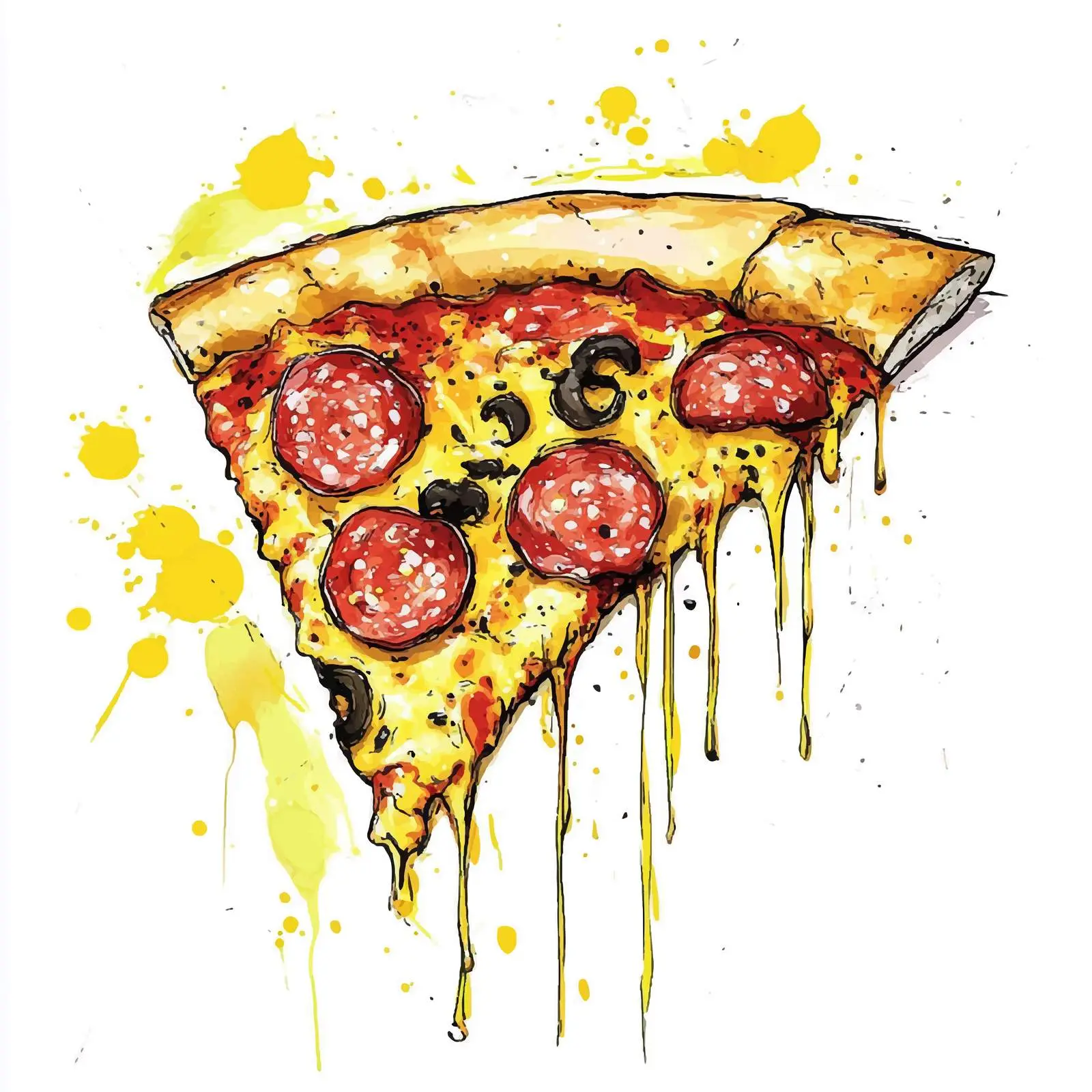 Hand-Drawn Salami Pizza Slice on White Background — free download from Dotvec