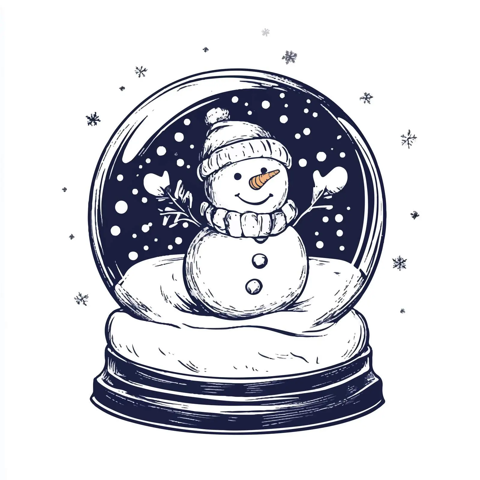 Hand-Drawn Snow Globe with Snowman Sketch — free download from Dotvec