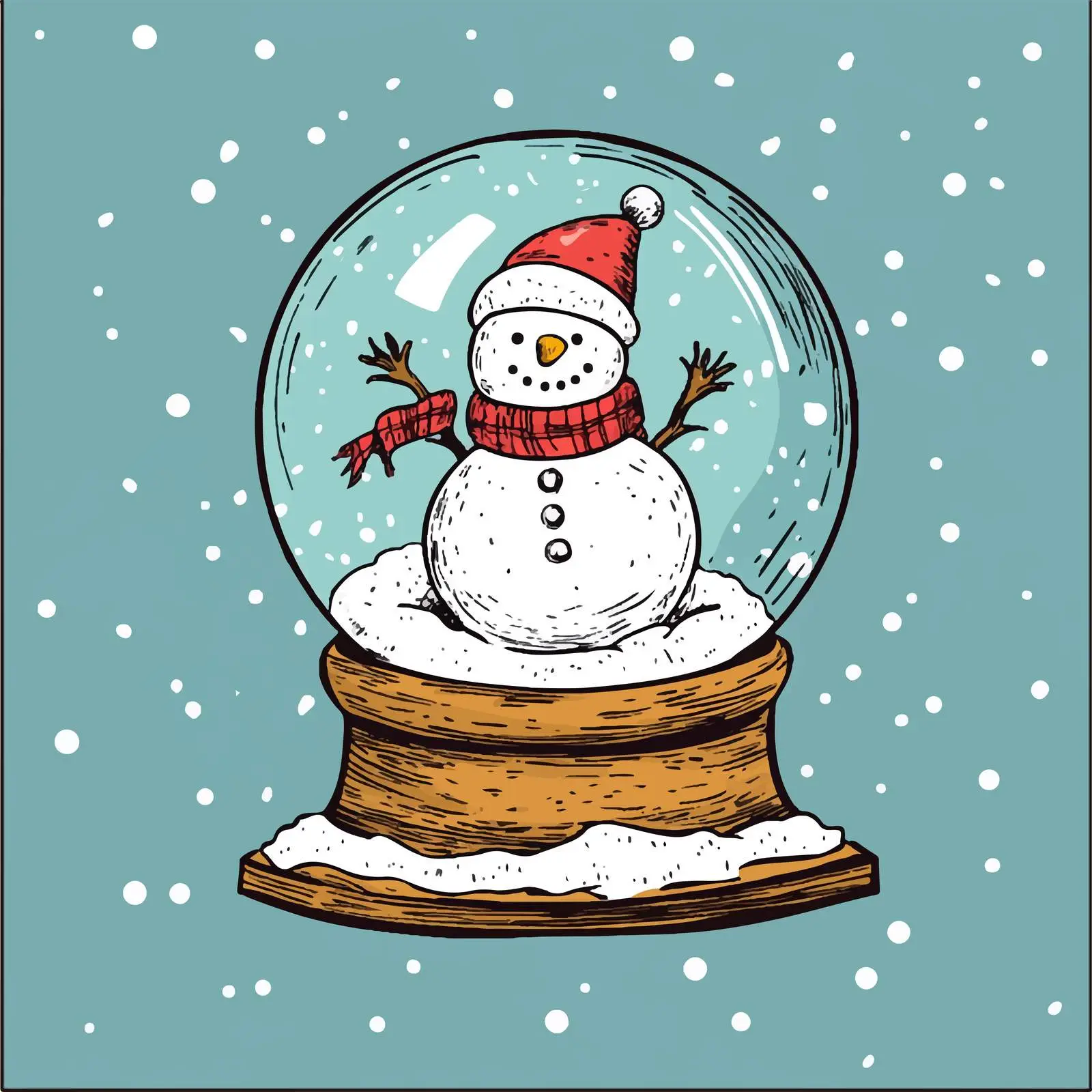 Hand Drawn Snow Globe with Snowman Illustration — free download from Dotvec
