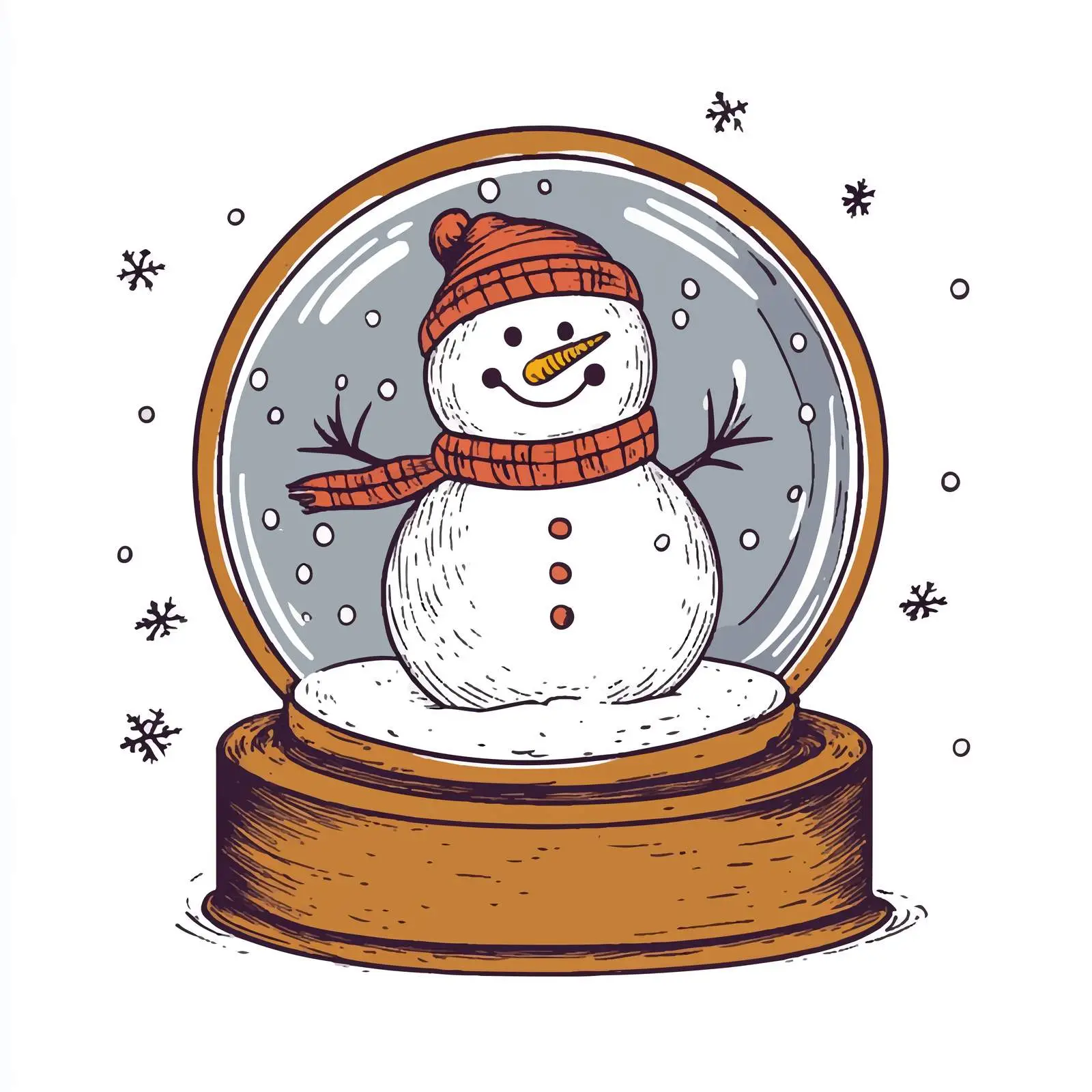 Hand-Drawn Snow Globe with Snowman Illustration — free download from Dotvec