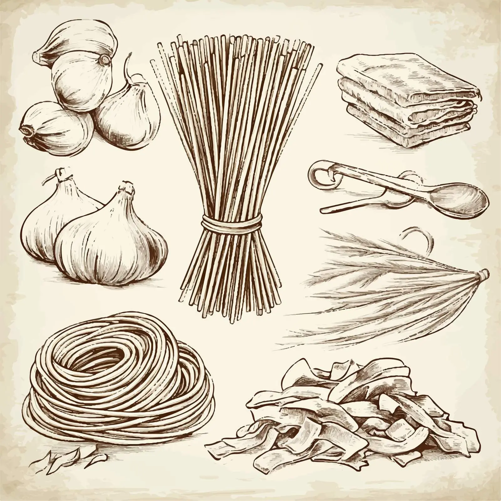 Hand Drawn Spaghetti Sketches Collection – free sketch set image from Dotvec