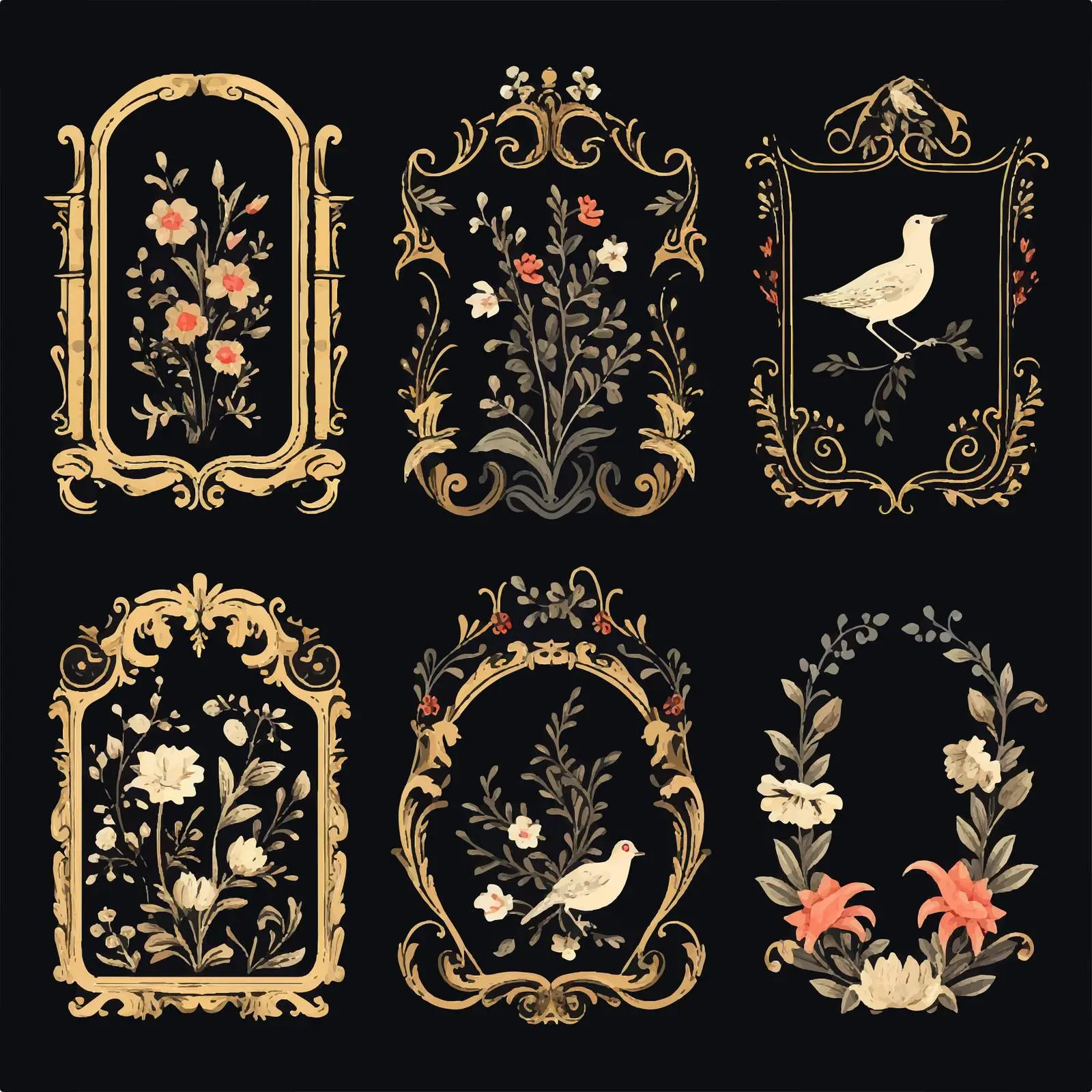 Hand-Drawn Spring Floral Frames in Tapestry Style – free background graphics image from Dotvec