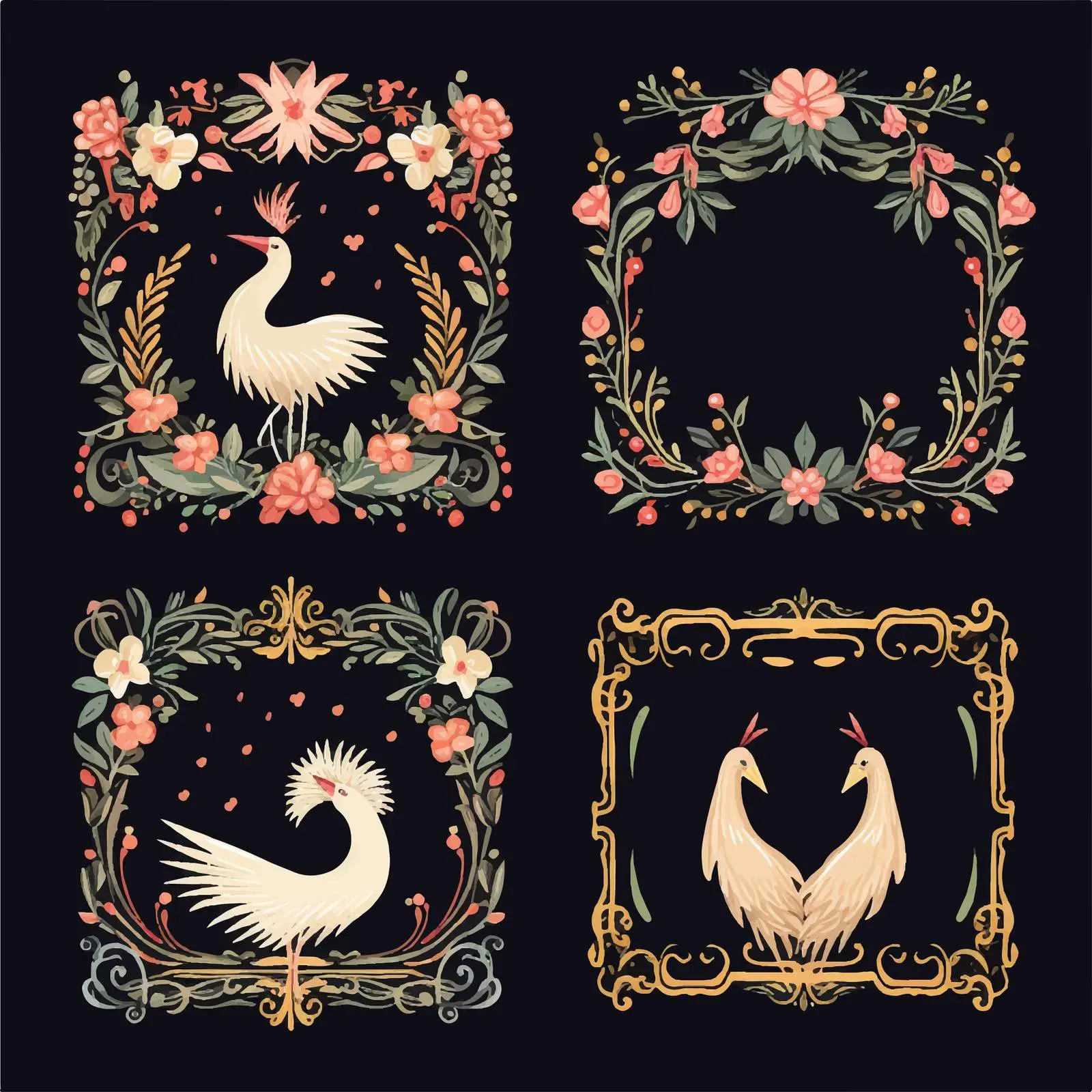 Hand-Drawn Spring Floral Frames in Antique Style — free download from Dotvec