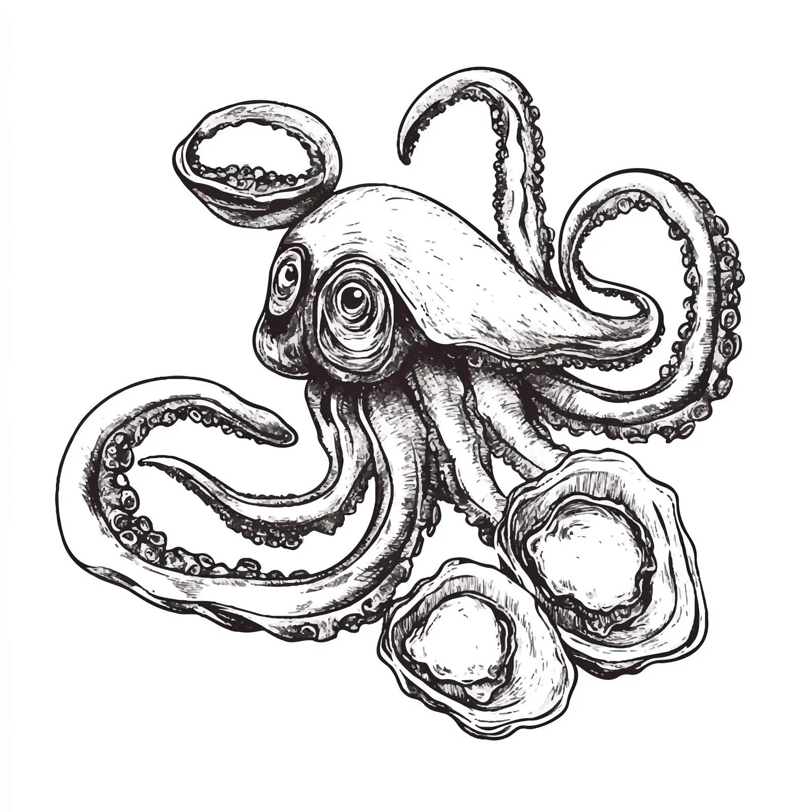 Hand Drawn Squid Isolated on White Background – free nautical art image from Dotvec