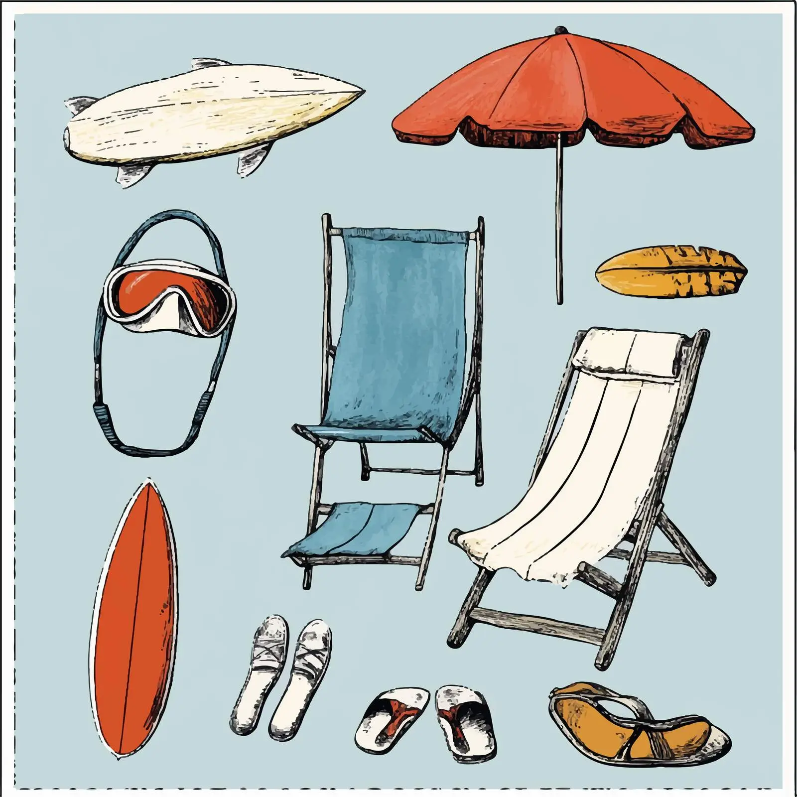 Vintage Hand-Drawn Summer Vacation Sketches – free rave image from Dotvec
