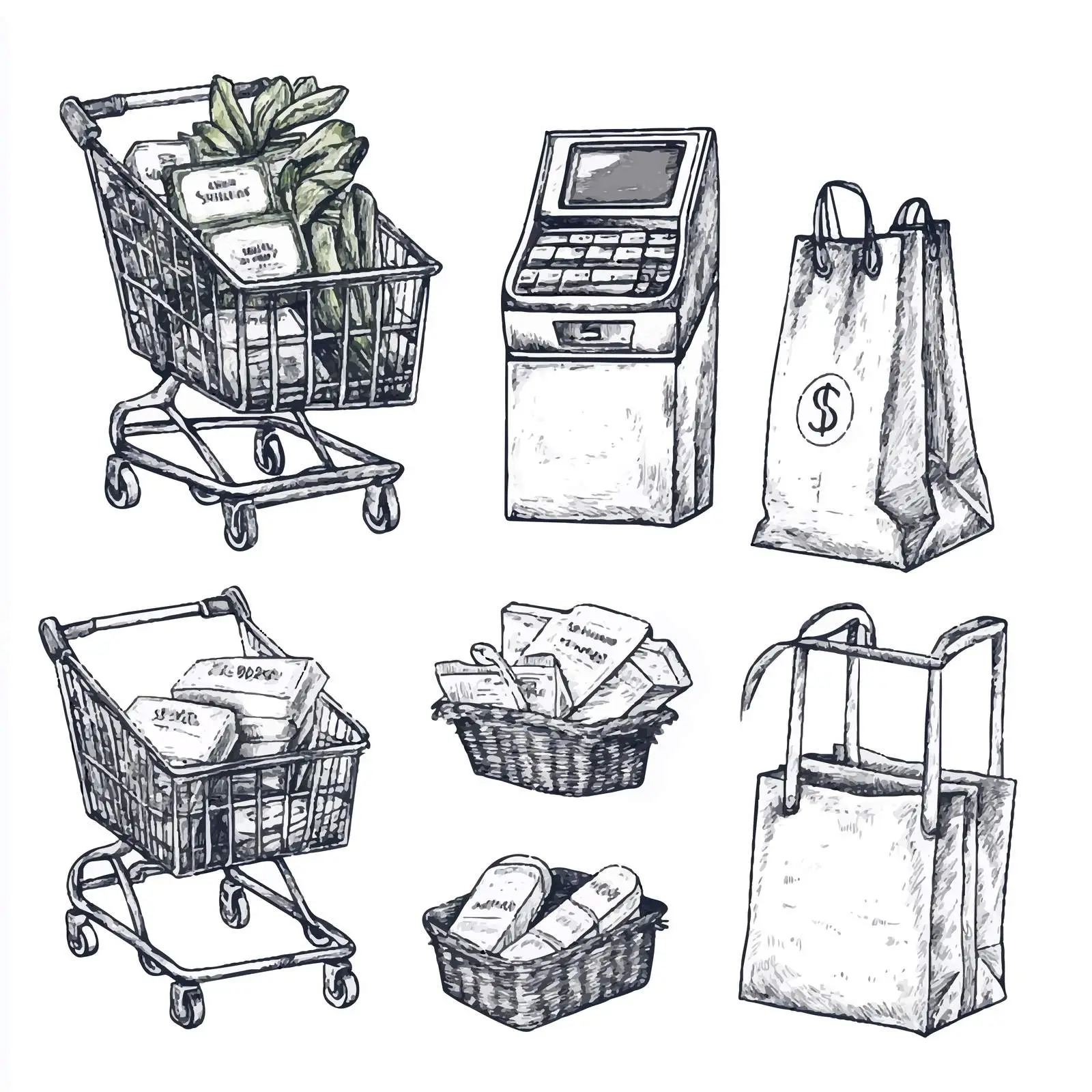 Hand Drawn Supermarket Sketch Elements Collection — free download from Dotvec