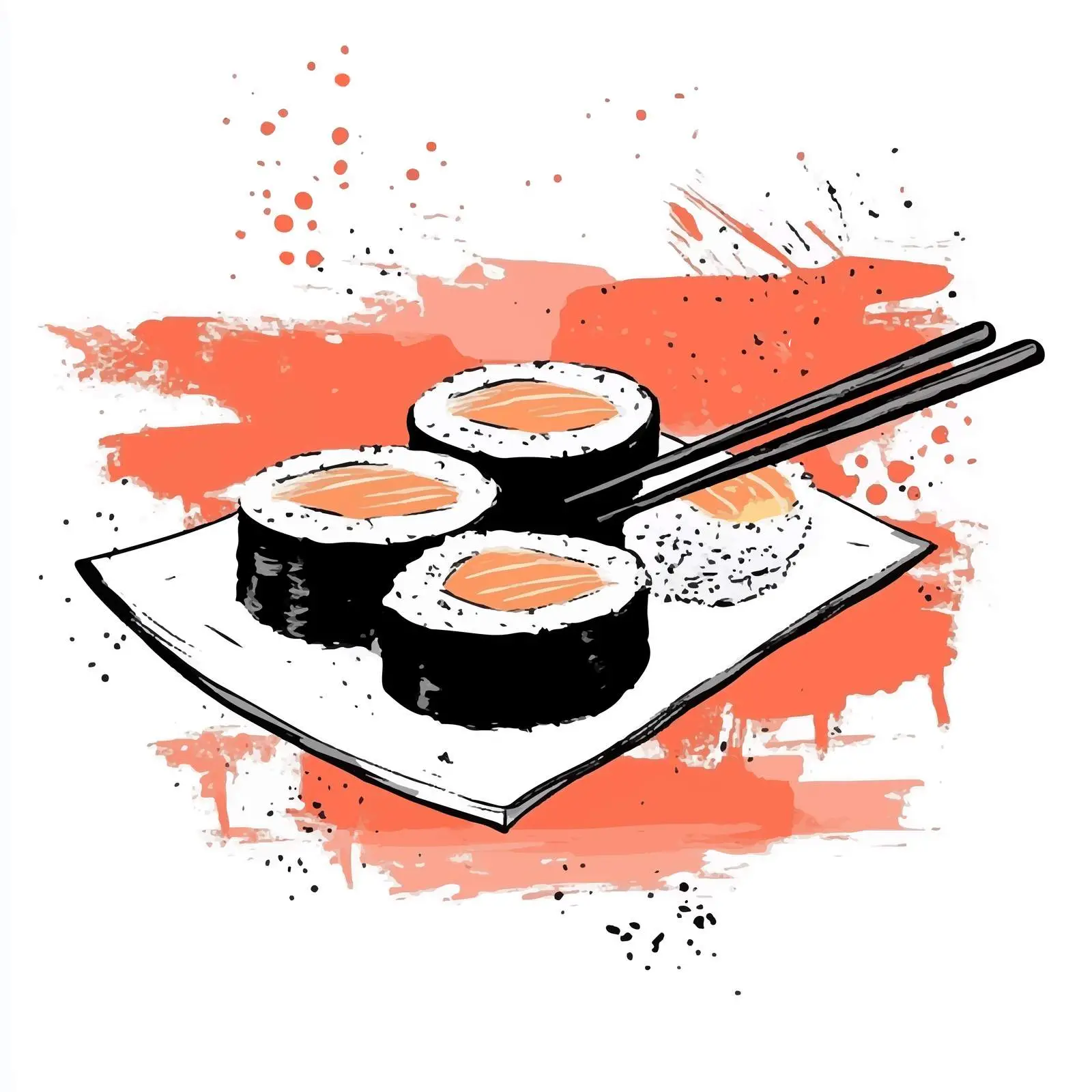Hand Drawn Sushi with Chopsticks on White Background — free download from Dotvec