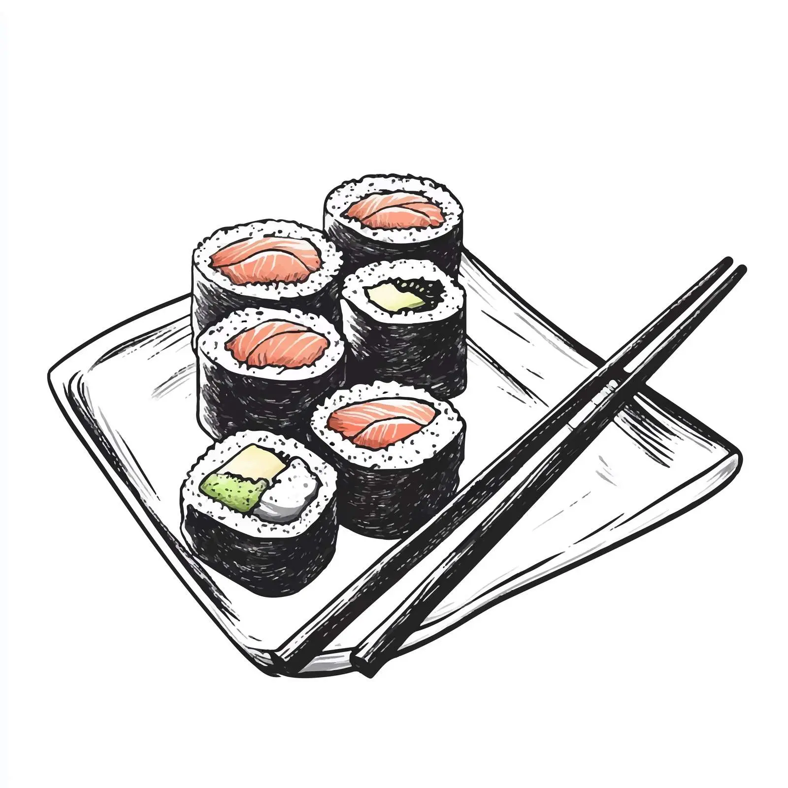 Hand Drawn Sushi with Chopsticks Illustration — free download from Dotvec